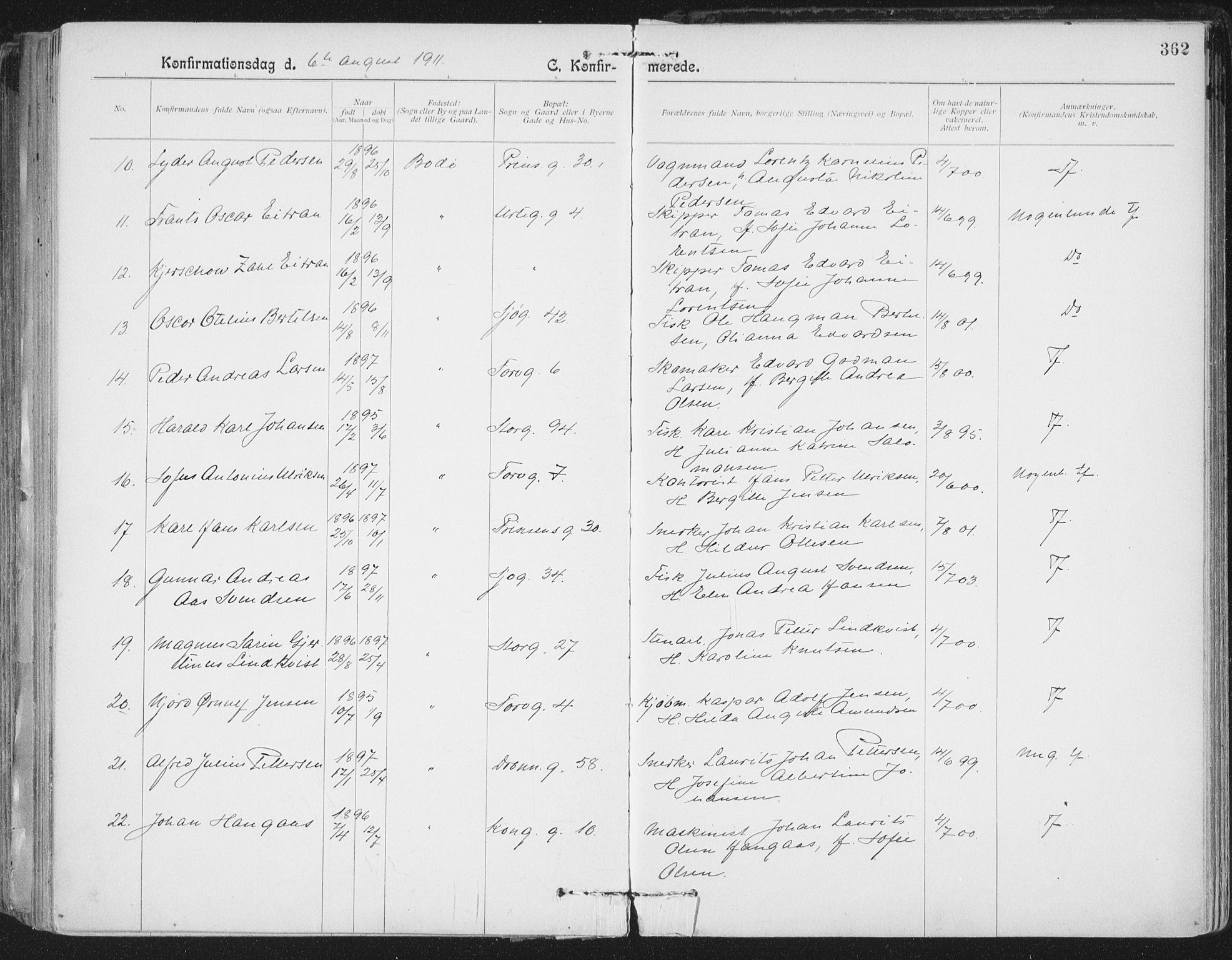 Ministerialprotokoller, klokkerbøker og fødselsregistre - Nordland, AV/SAT-A-1459/801/L0011: Parish register (official) no. 801A11, 1900-1916, p. 362