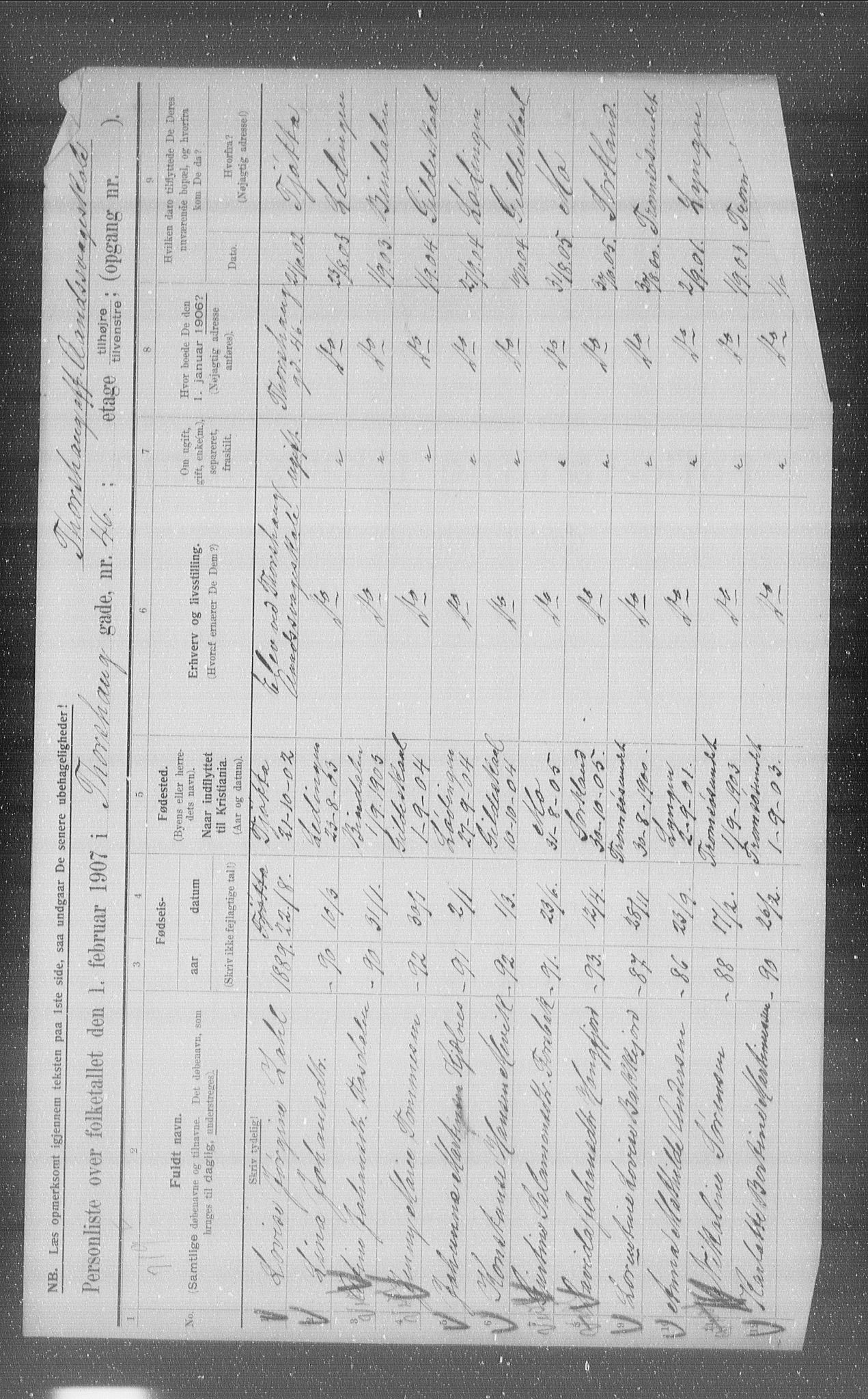 OBA, Municipal Census 1907 for Kristiania, 1907, p. 58463