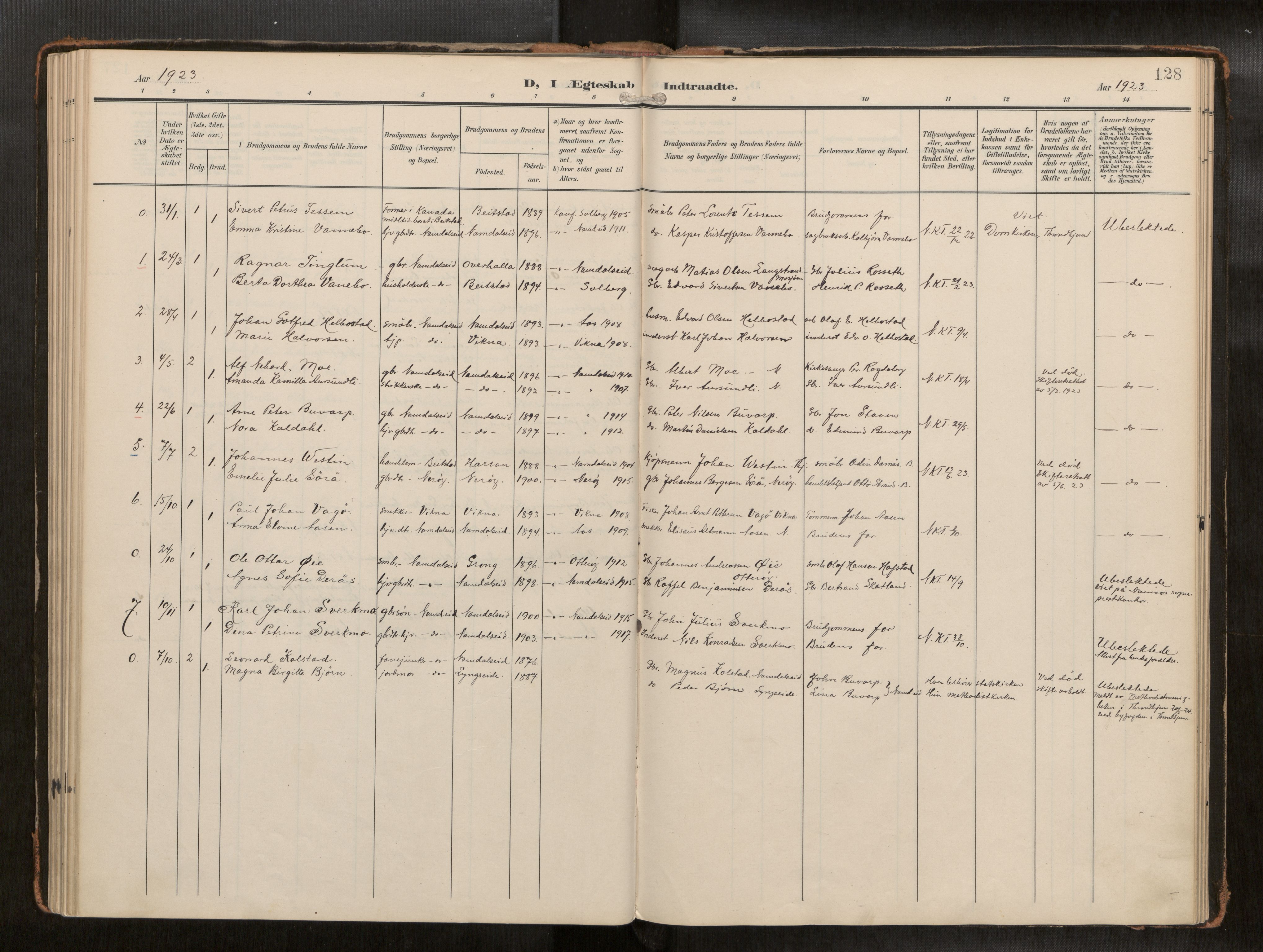 Ministerialprotokoller, klokkerbøker og fødselsregistre - Nord-Trøndelag, AV/SAT-A-1458/742/L0409a: Parish register (official) no. 742A03, 1906-1924, p. 128