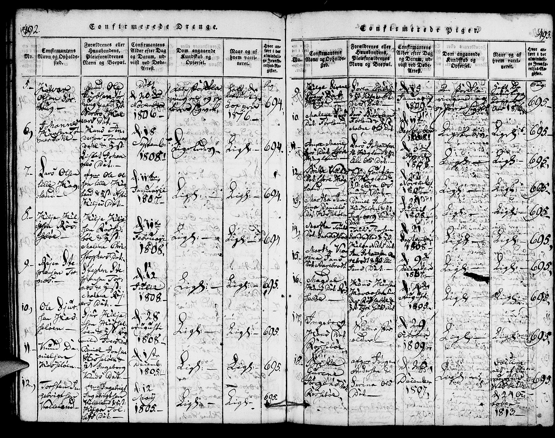 Torvastad sokneprestkontor, SAST/A -101857/H/Ha/Haa/L0004: Parish register (official) no. A 4, 1817-1836, p. 492-493