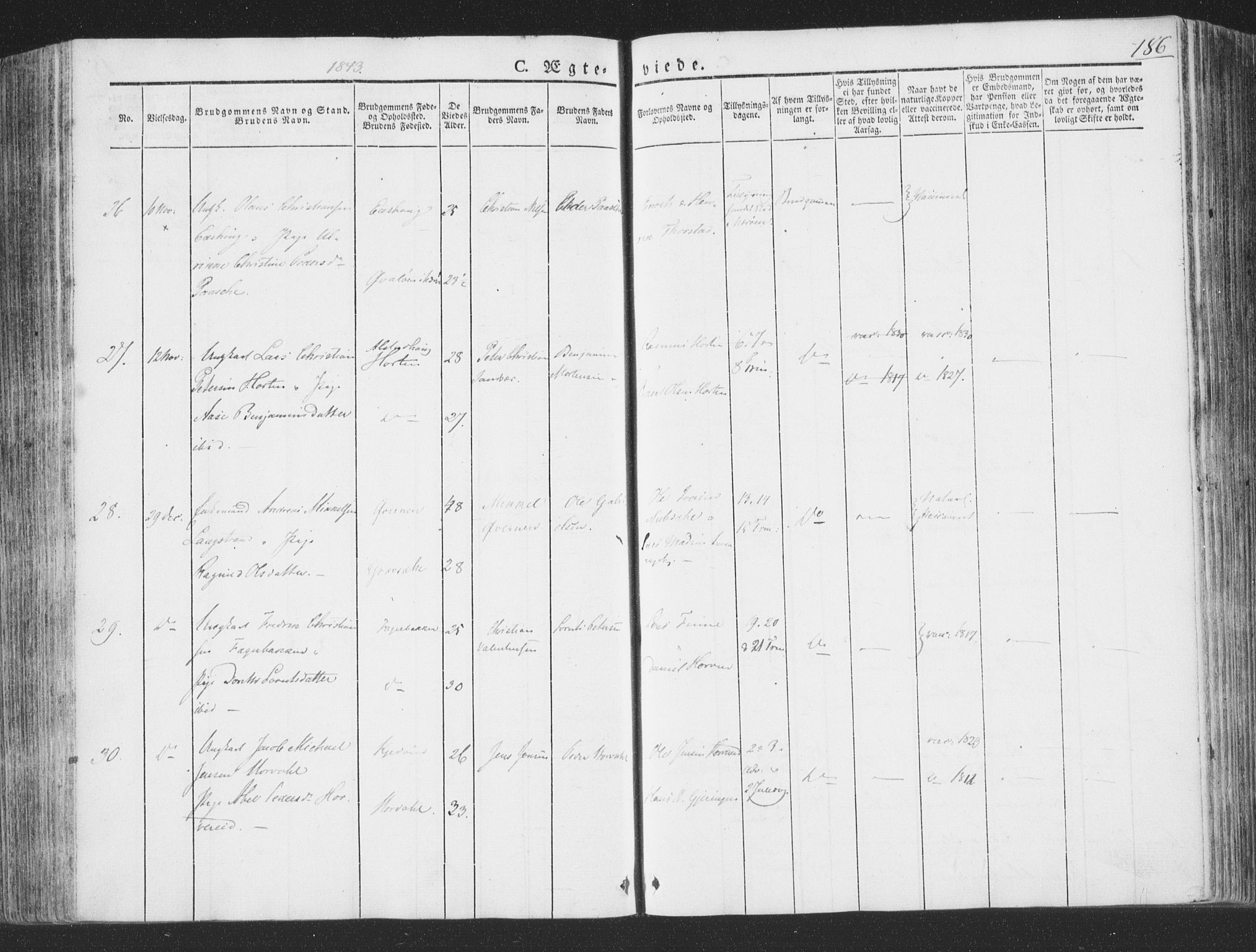 Ministerialprotokoller, klokkerbøker og fødselsregistre - Nord-Trøndelag, SAT/A-1458/780/L0639: Parish register (official) no. 780A04, 1830-1844, p. 186