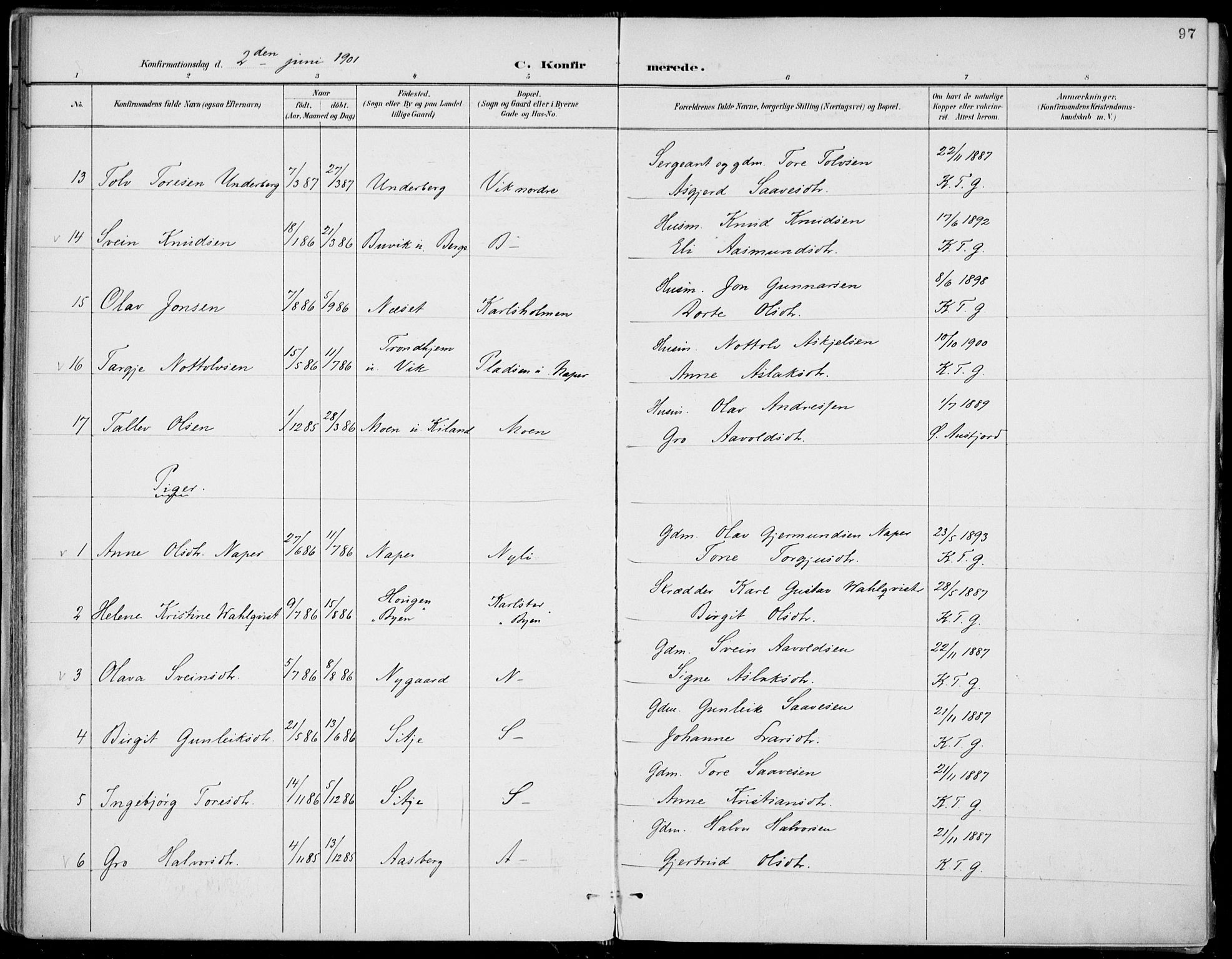 Fyresdal kirkebøker, SAKO/A-263/F/Fa/L0007: Parish register (official) no. I 7, 1887-1914, p. 97