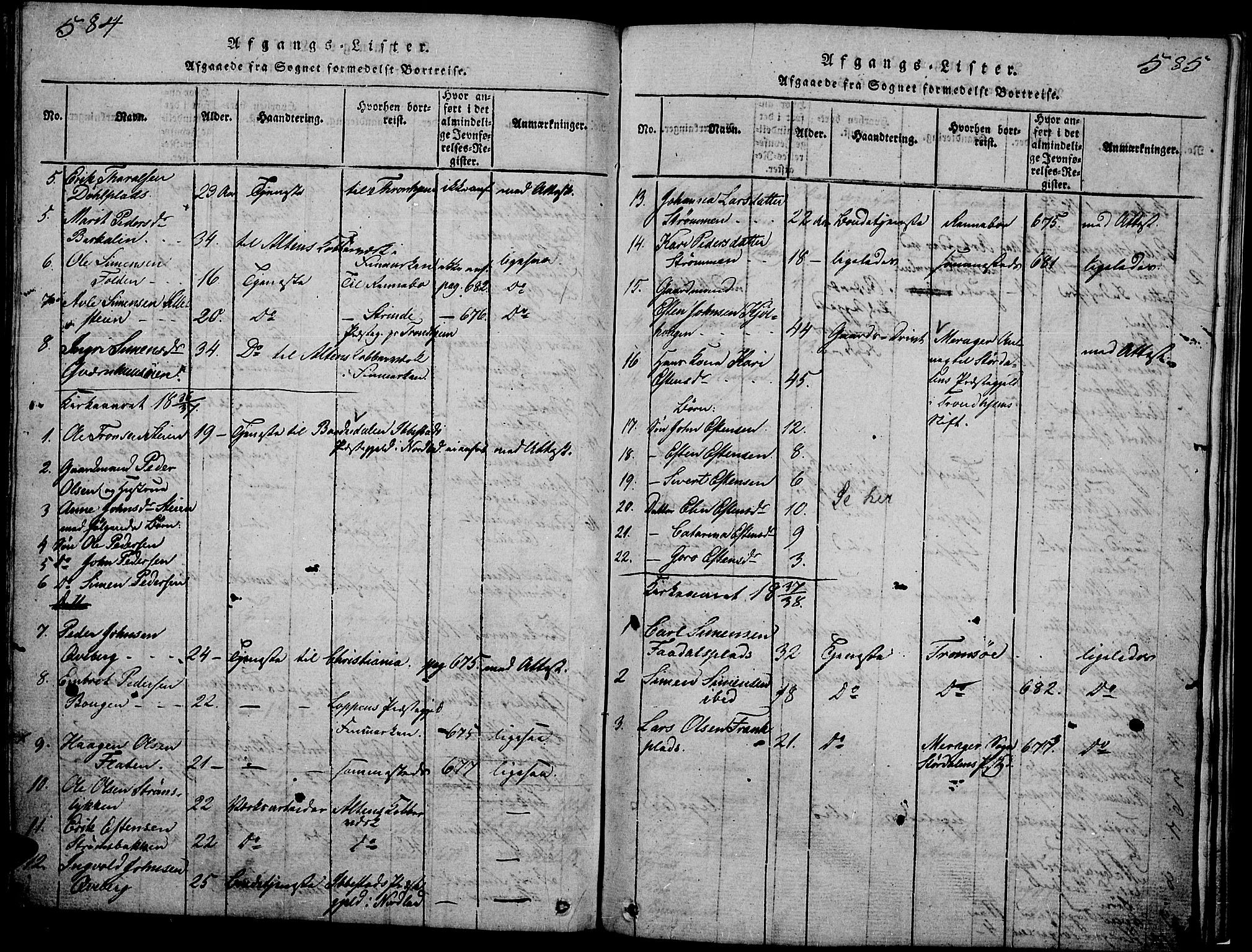 Tynset prestekontor, SAH/PREST-058/H/Ha/Hab/L0002: Parish register (copy) no. 2, 1814-1862, p. 584-585