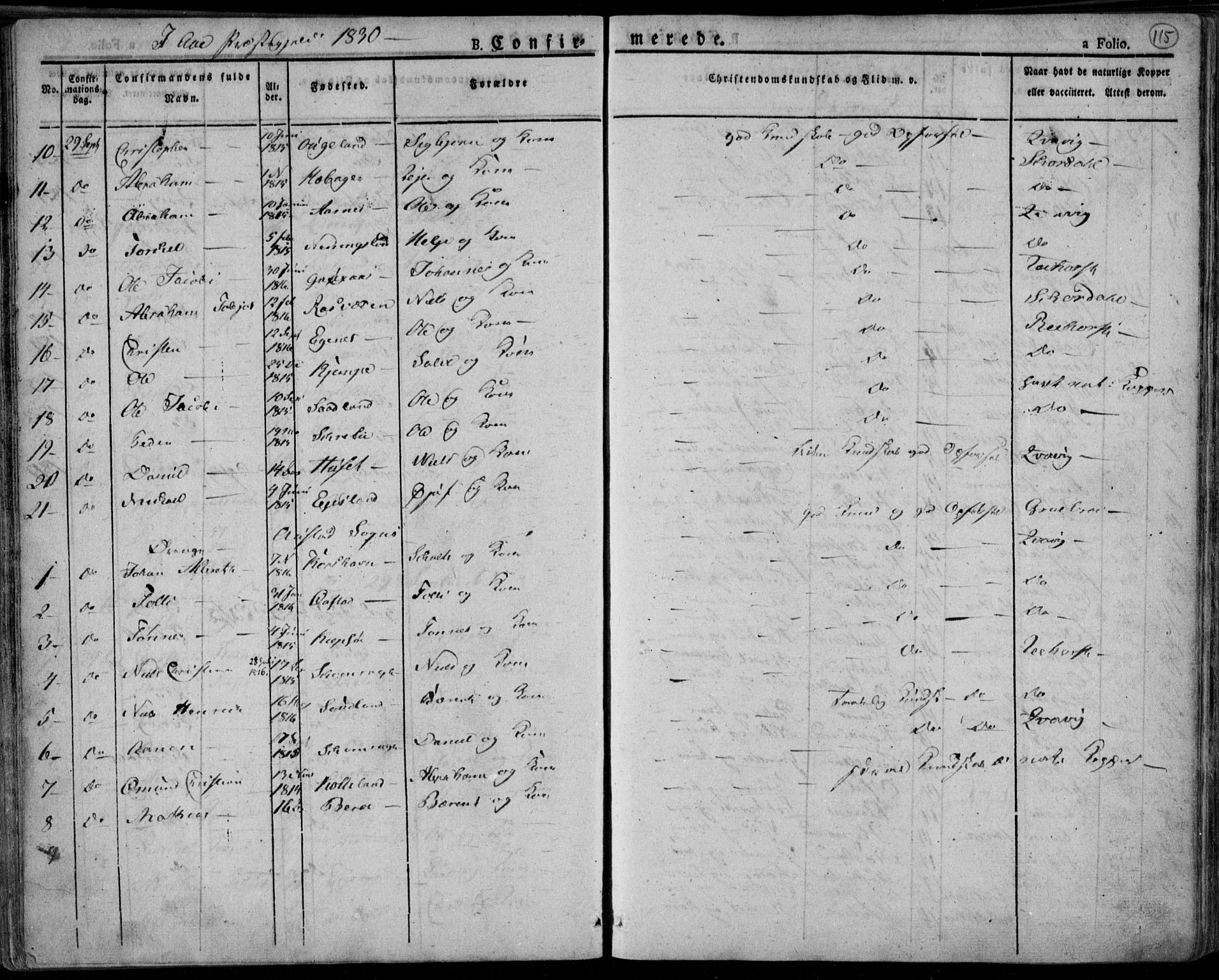 Lyngdal sokneprestkontor, SAK/1111-0029/F/Fa/Fac/L0007: Parish register (official) no. A 7, 1825-1838, p. 115