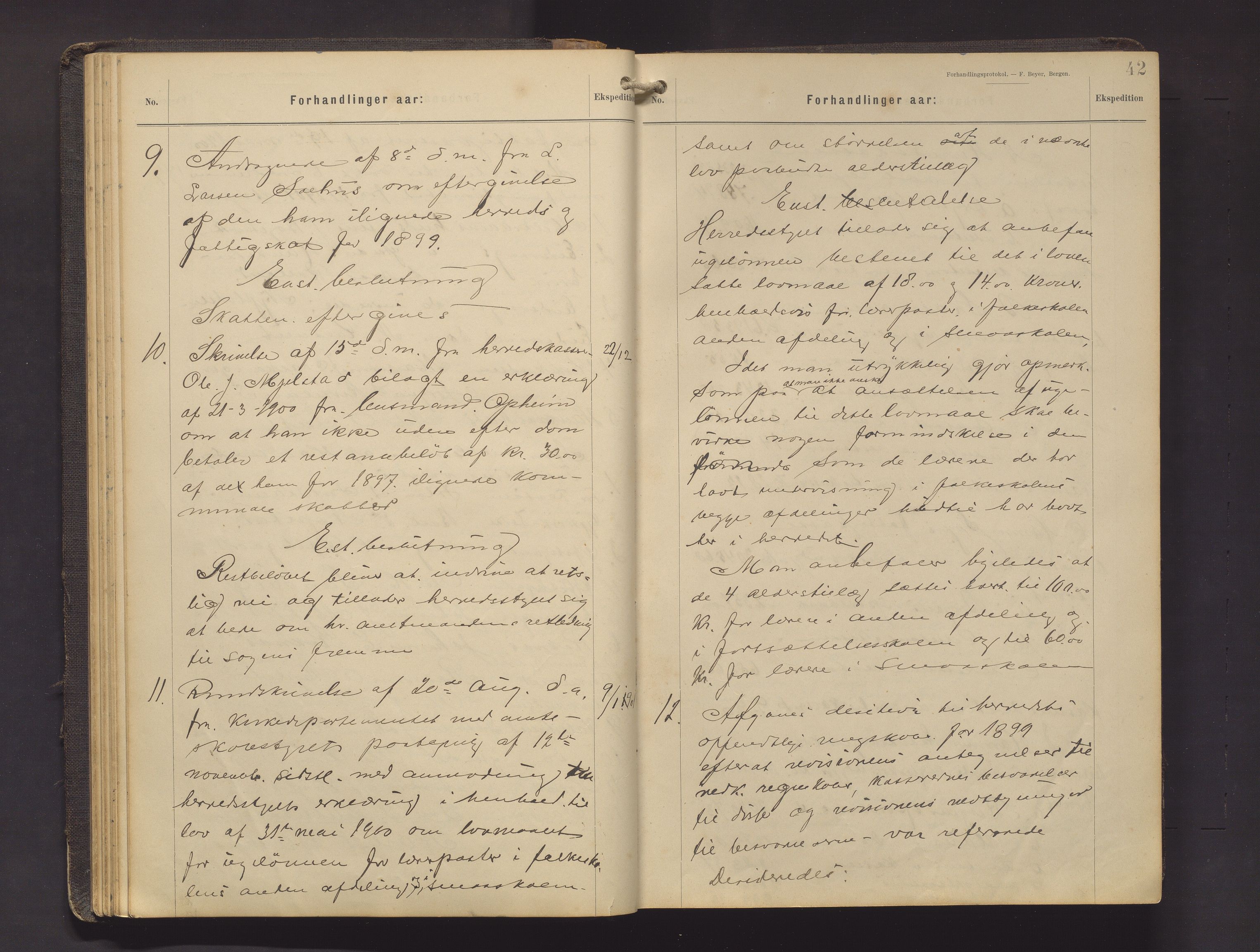 Hamre kommune. Formannskapet, IKAH/1254-021/A/Aa/L0005: Møtebok for formannskap, heradsstyre og soknestyra i Hamre og Åsane, 1899-1909, p. 42