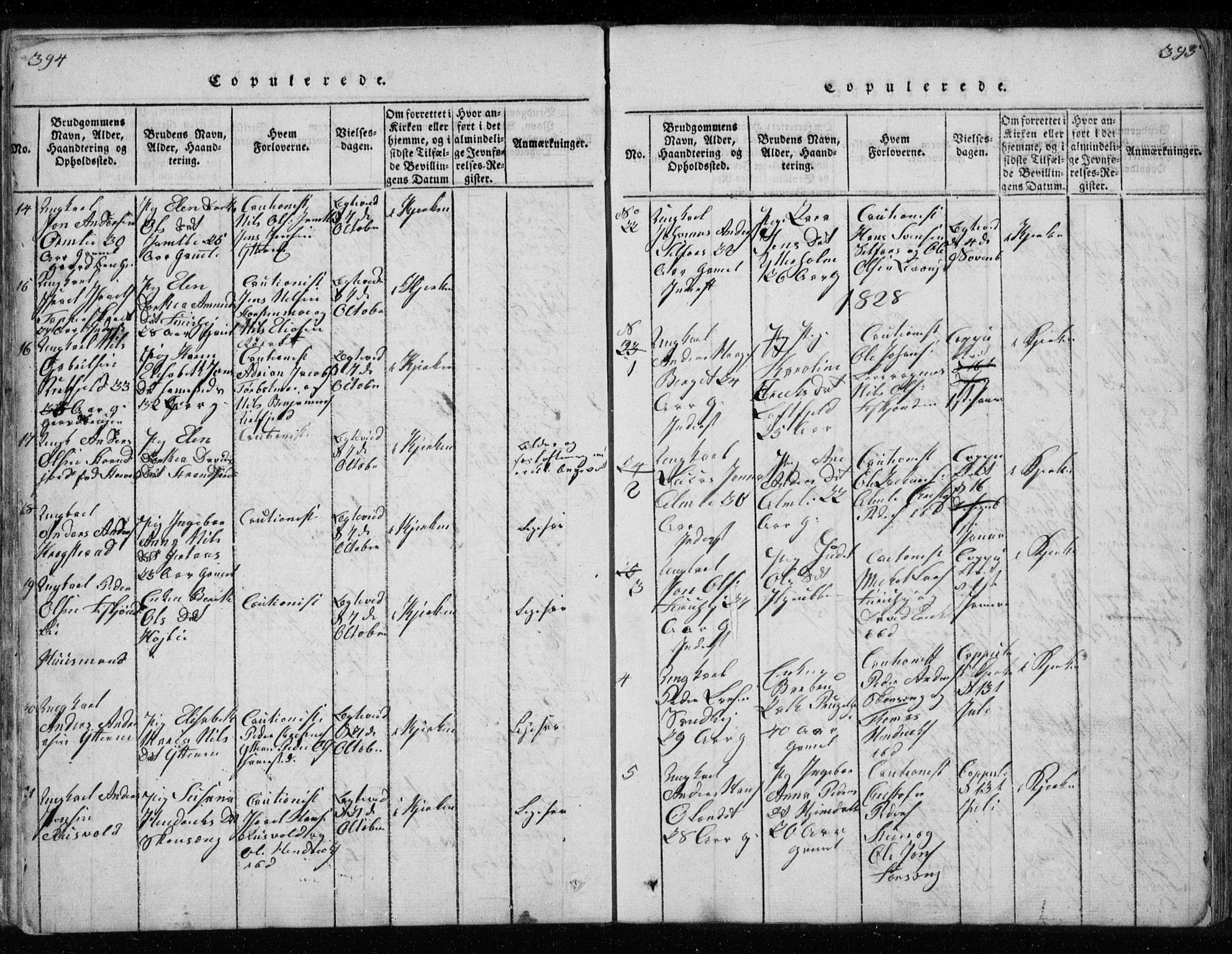 Ministerialprotokoller, klokkerbøker og fødselsregistre - Nordland, AV/SAT-A-1459/827/L0412: Parish register (copy) no. 827C01, 1820-1841, p. 394-395