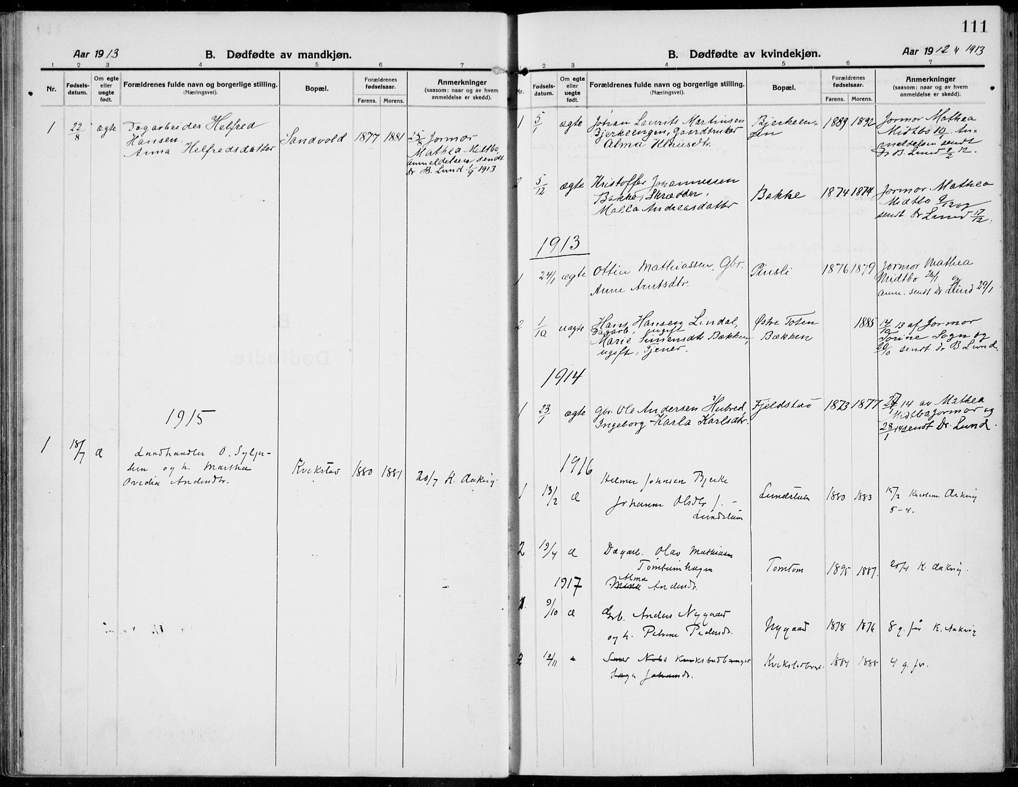 Kolbu prestekontor, AV/SAH-PREST-110/H/Ha/Haa/L0002: Parish register (official) no. 2, 1912-1926, p. 111