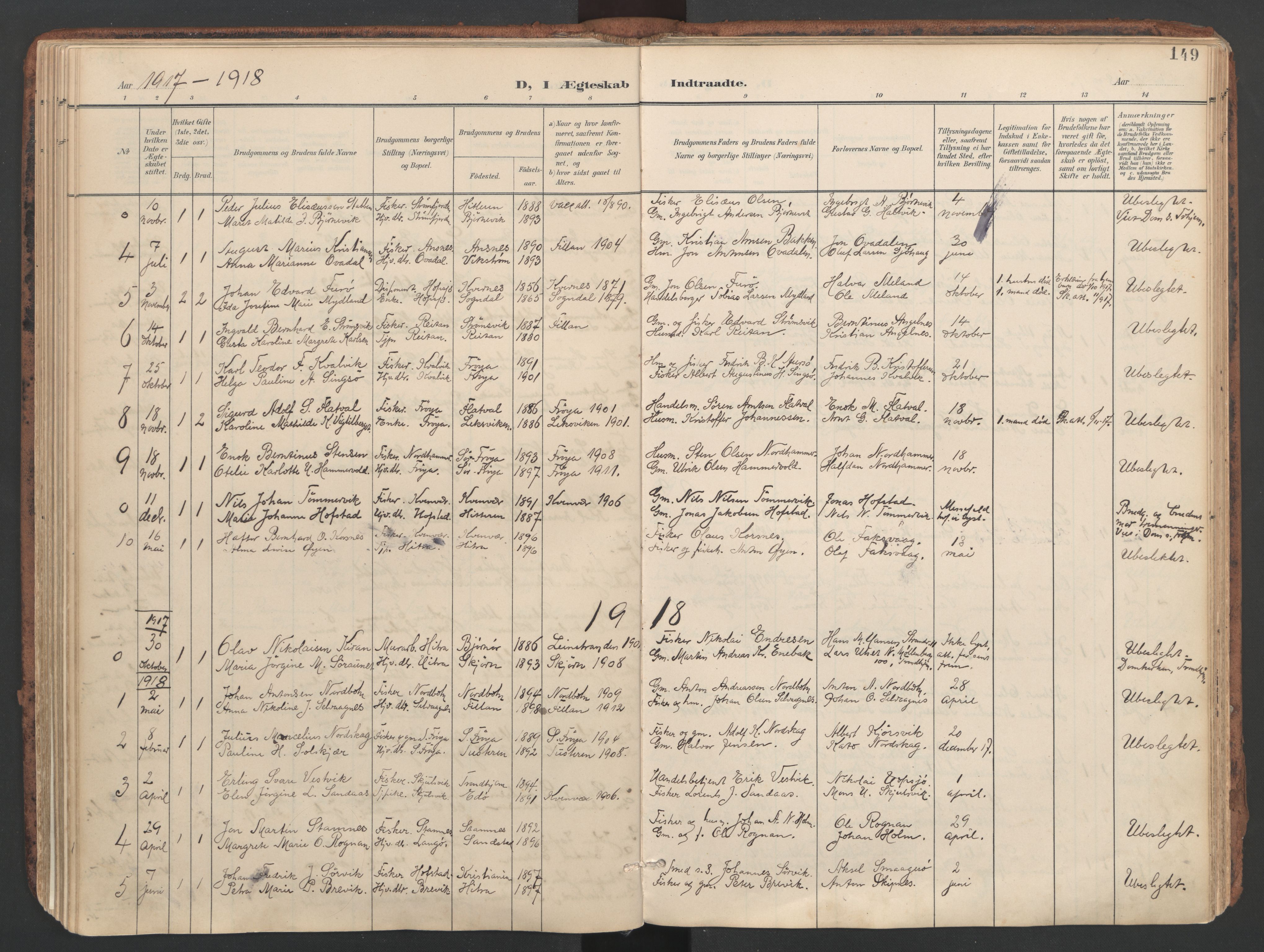 Ministerialprotokoller, klokkerbøker og fødselsregistre - Sør-Trøndelag, AV/SAT-A-1456/634/L0537: Parish register (official) no. 634A13, 1896-1922, p. 149