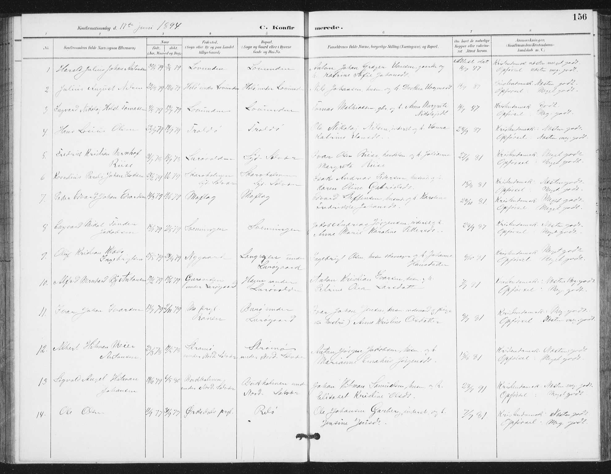 Ministerialprotokoller, klokkerbøker og fødselsregistre - Nordland, SAT/A-1459/839/L0573: Parish register (copy) no. 839C03, 1892-1917, p. 156