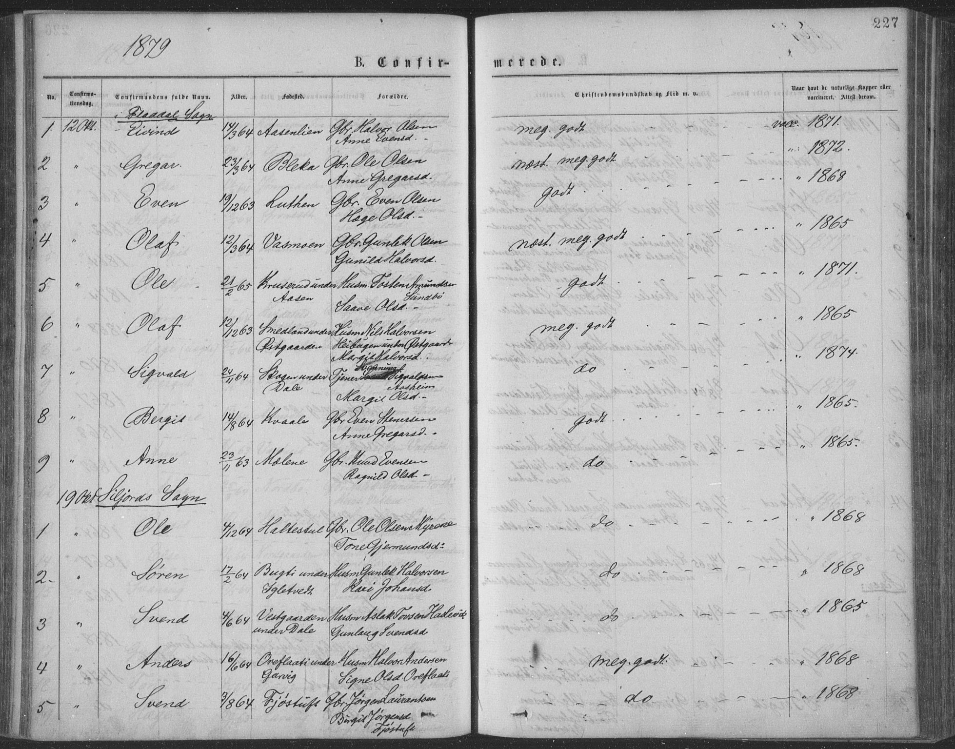 Seljord kirkebøker, AV/SAKO-A-20/F/Fa/L0014: Parish register (official) no. I 14, 1877-1886, p. 227