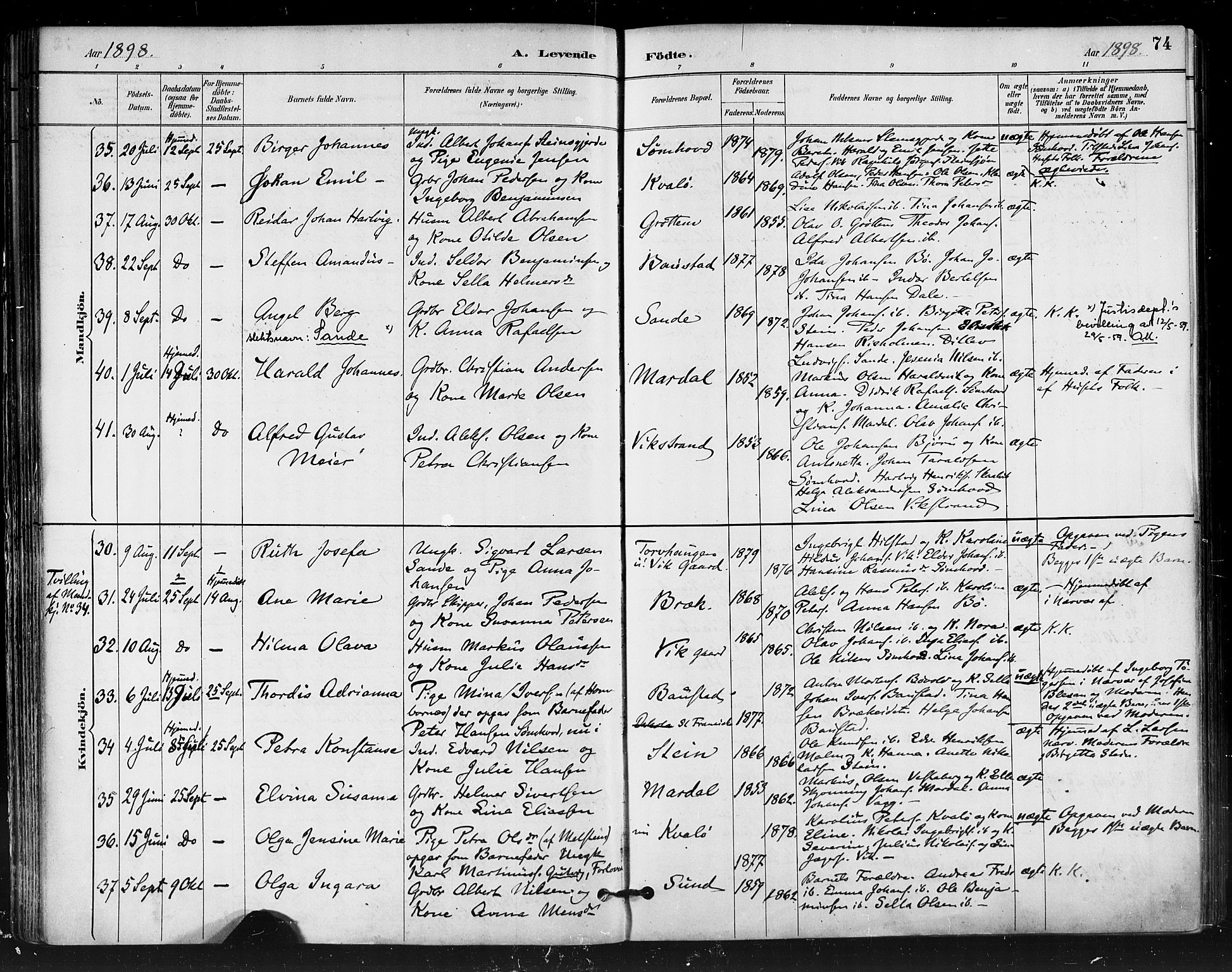 Ministerialprotokoller, klokkerbøker og fødselsregistre - Nordland, SAT/A-1459/812/L0178: Parish register (official) no. 812A07, 1886-1900, p. 74