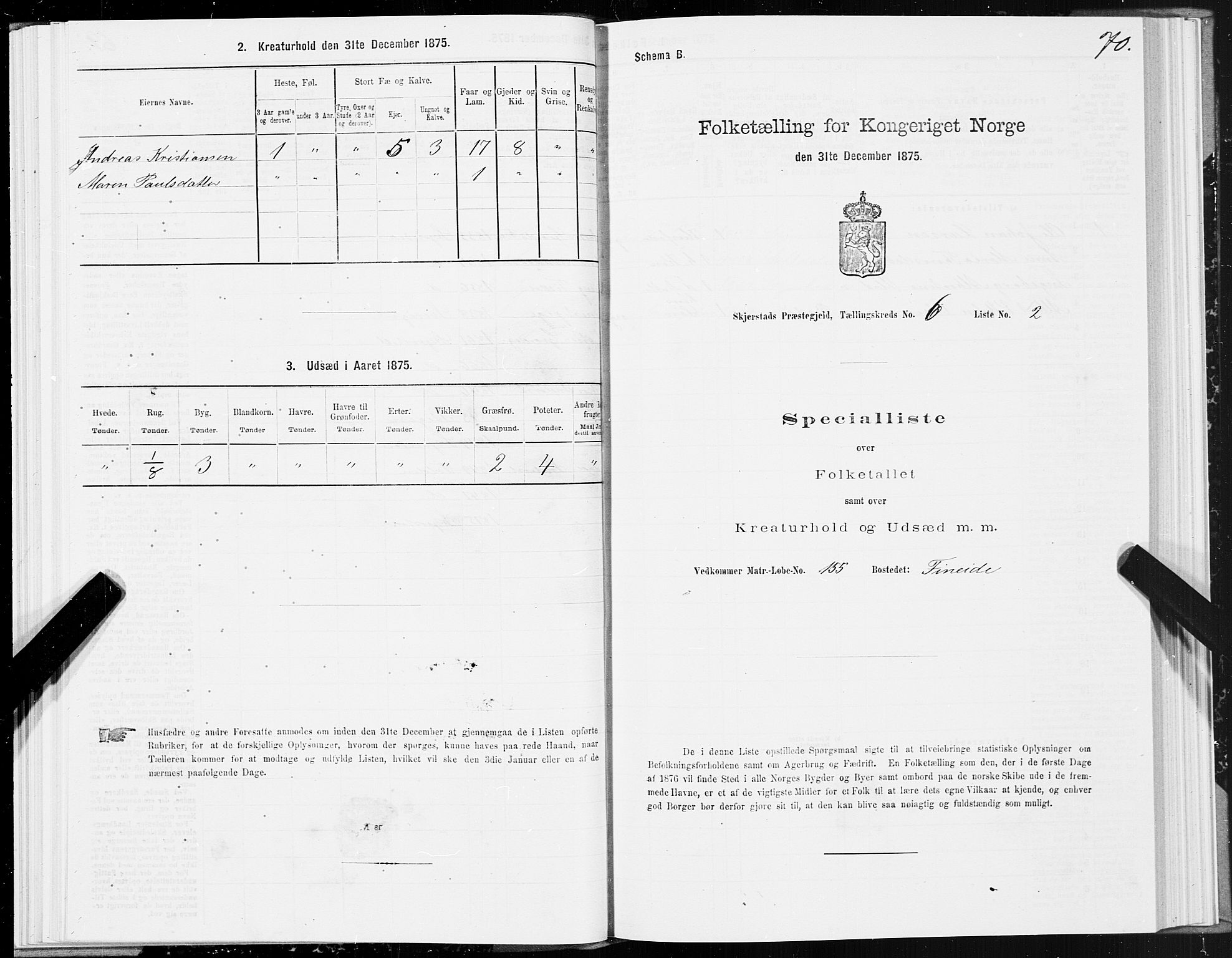 SAT, 1875 census for 1842P Skjerstad, 1875, p. 3070