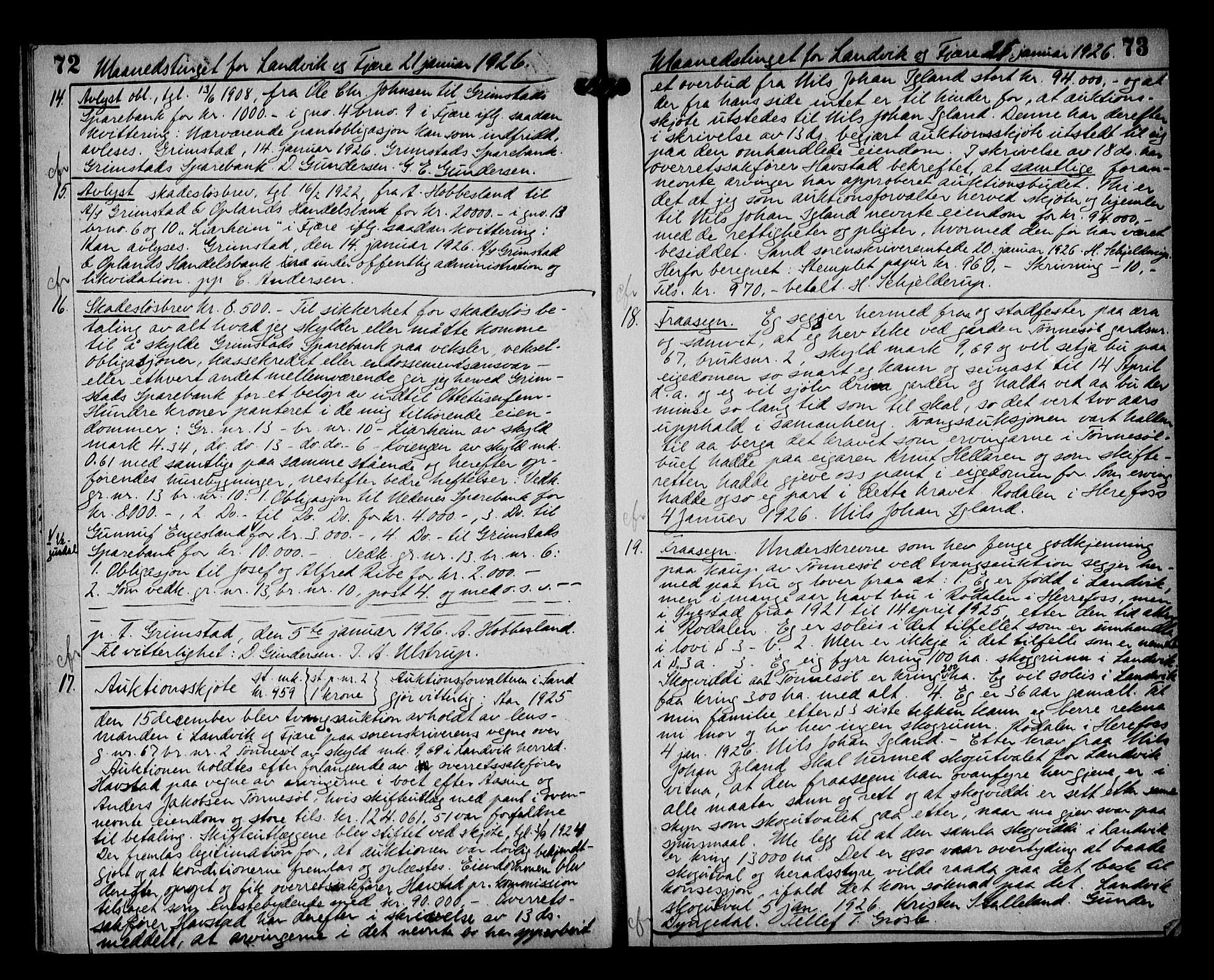 Vestre Nedenes/Sand sorenskriveri, AV/SAK-1221-0010/G/Gb/Gba/L0035: Mortgage book no. 61, 1925-1929, p. 72-73