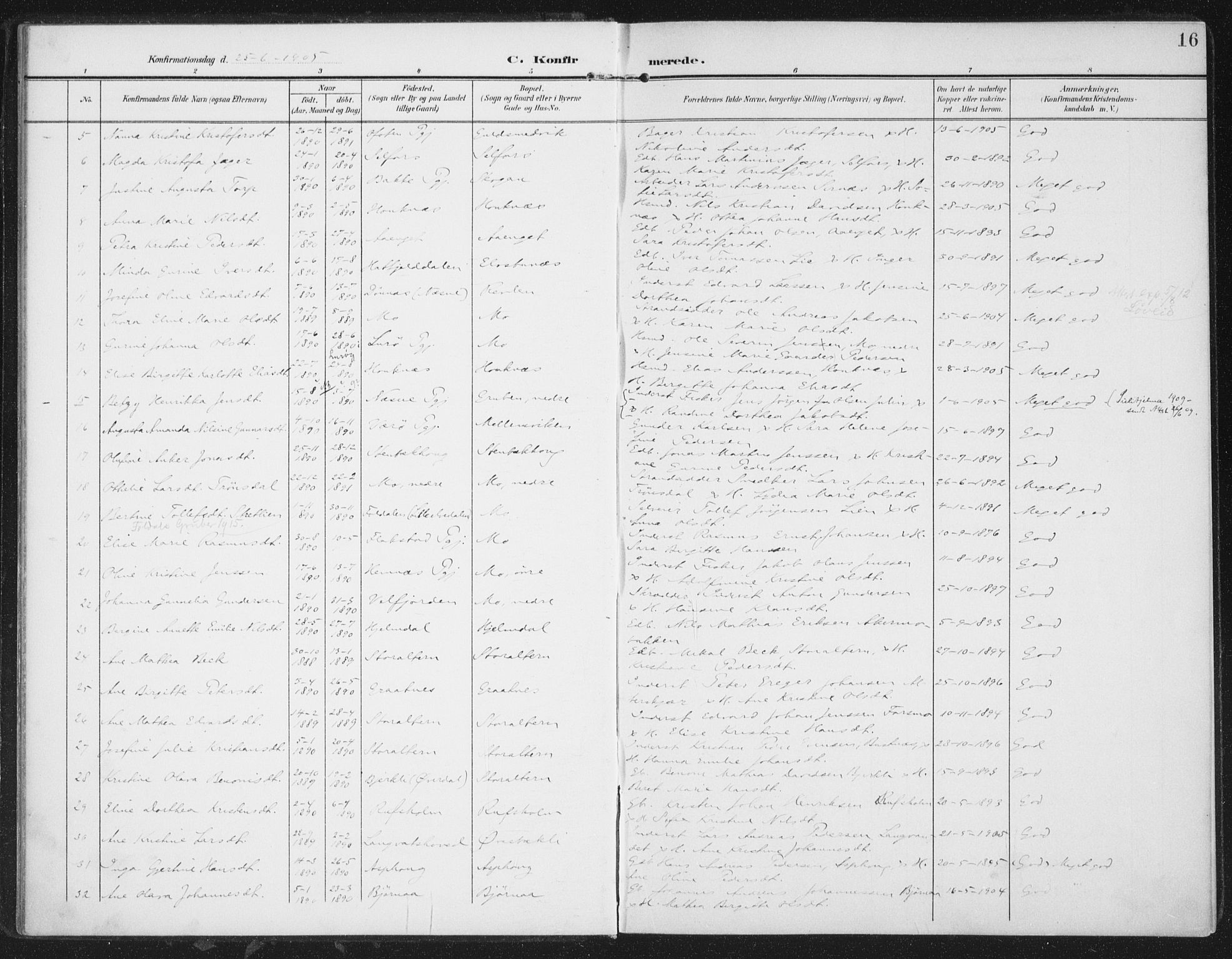 Ministerialprotokoller, klokkerbøker og fødselsregistre - Nordland, AV/SAT-A-1459/827/L0403: Parish register (official) no. 827A15, 1903-1912, p. 16