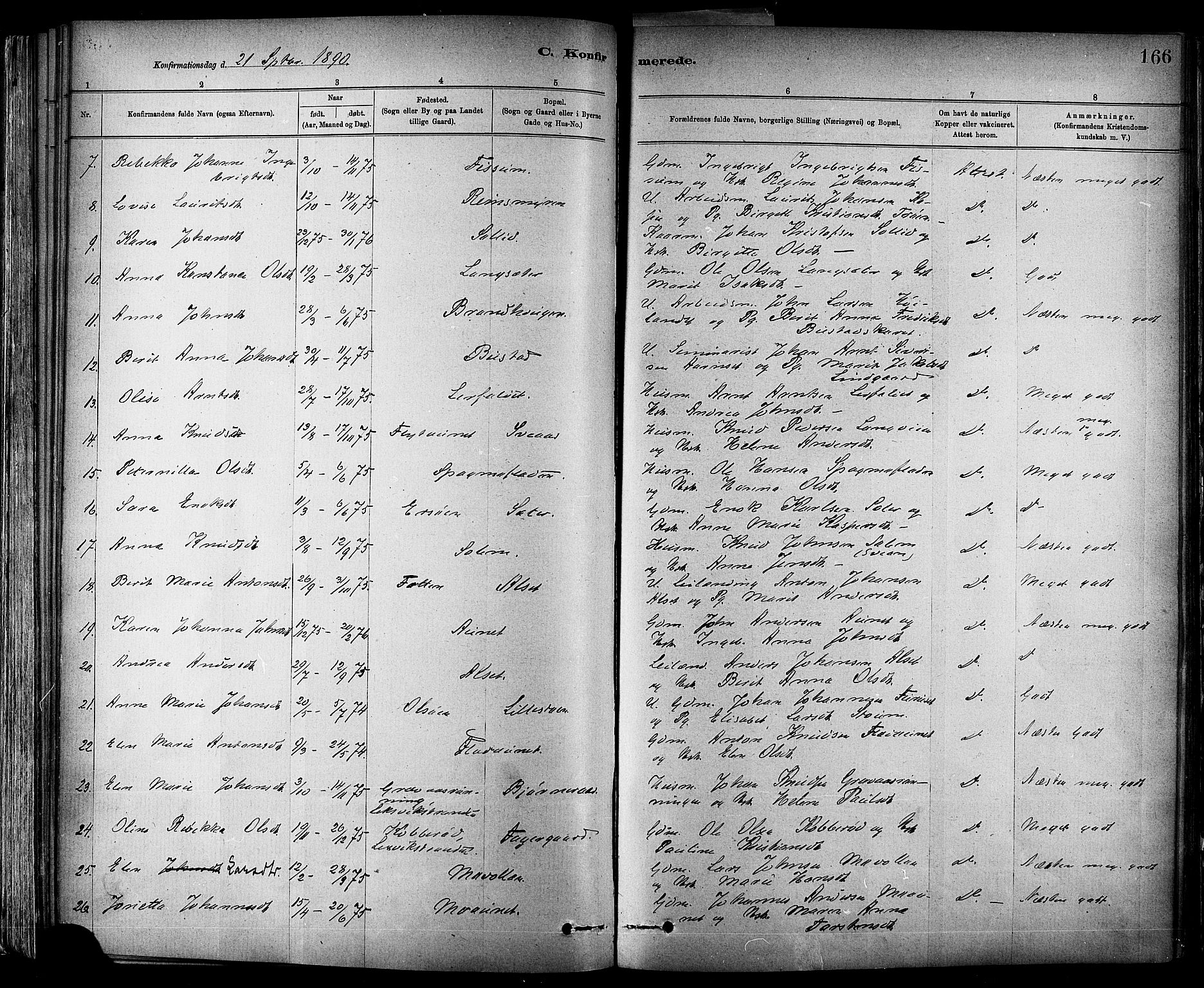 Ministerialprotokoller, klokkerbøker og fødselsregistre - Sør-Trøndelag, AV/SAT-A-1456/647/L0634: Parish register (official) no. 647A01, 1885-1896, p. 166