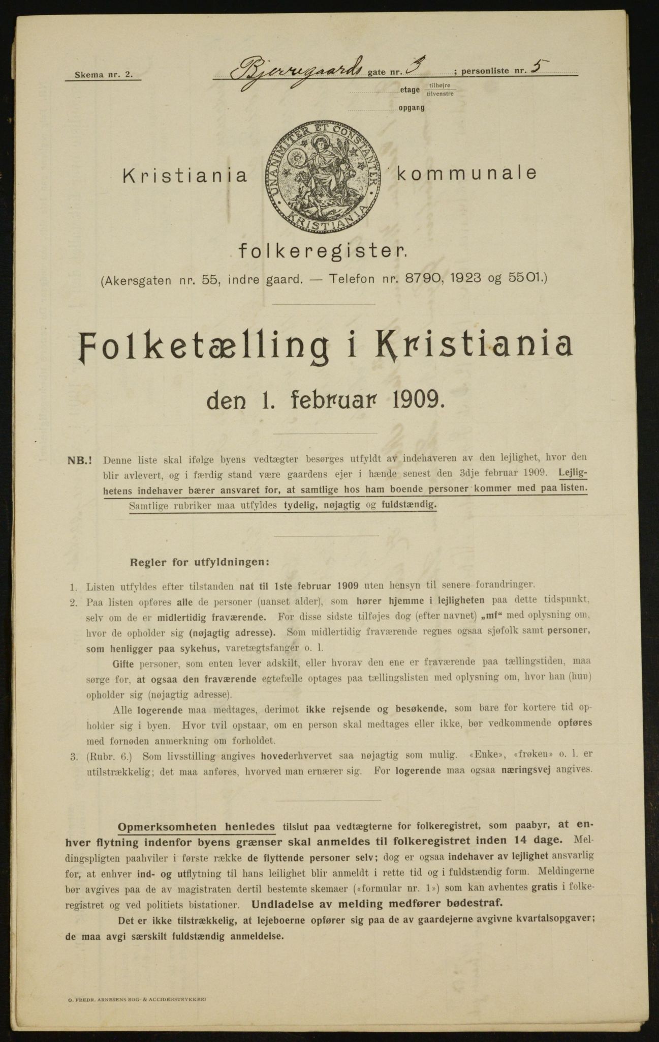 OBA, Municipal Census 1909 for Kristiania, 1909, p. 5154