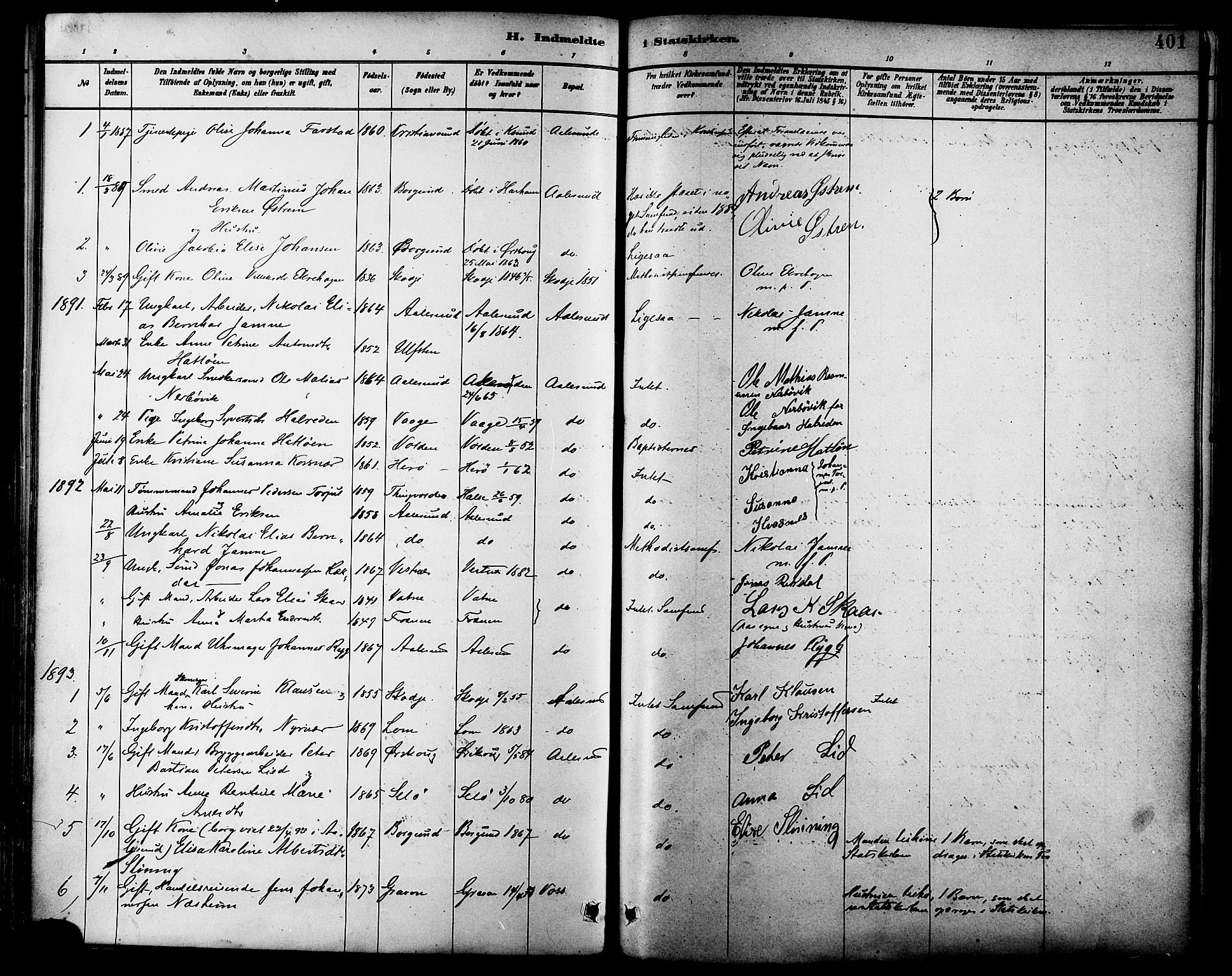 Ministerialprotokoller, klokkerbøker og fødselsregistre - Møre og Romsdal, AV/SAT-A-1454/529/L0455: Parish register (official) no. 529A05, 1885-1893, p. 401