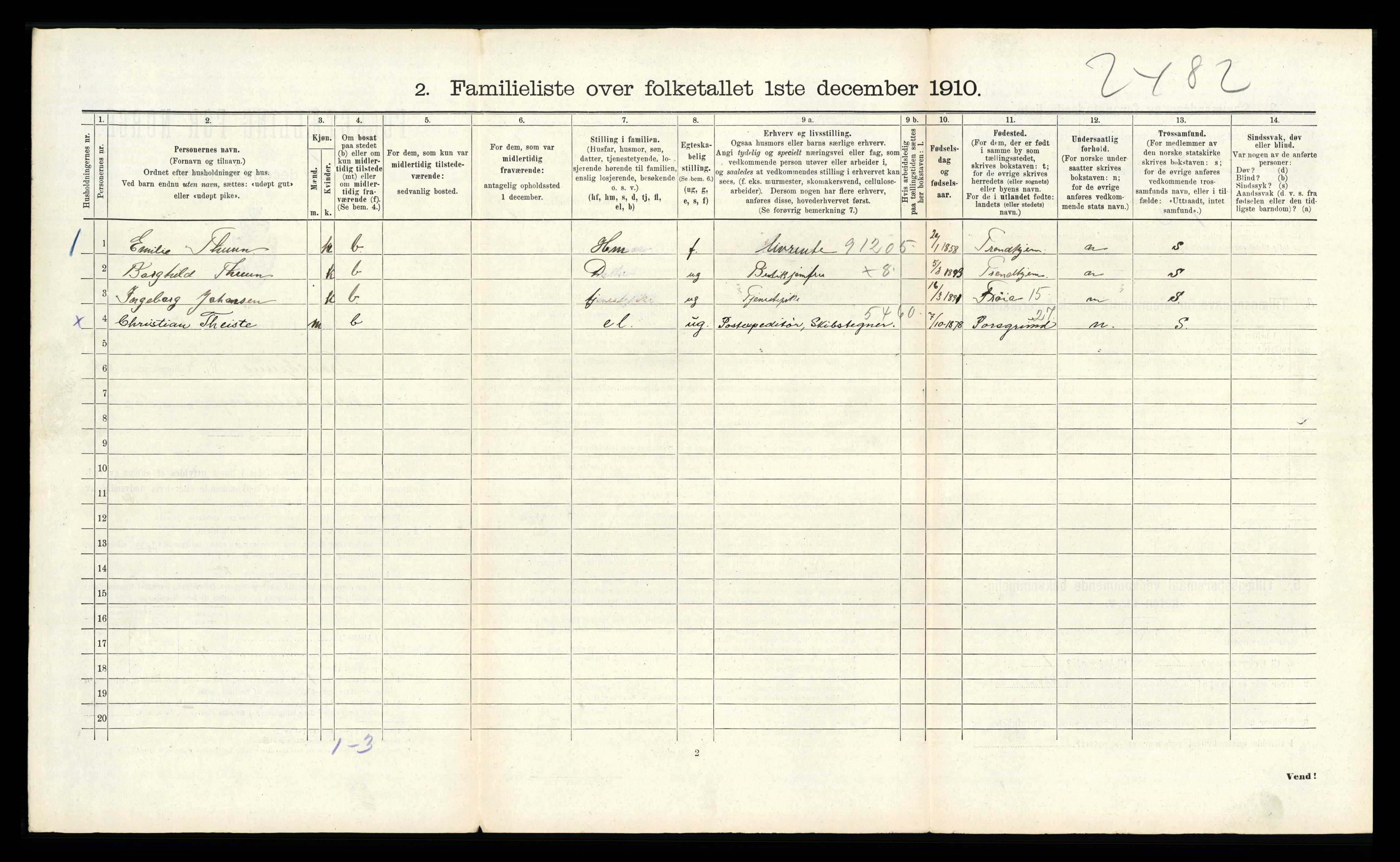 RA, 1910 census for Trondheim, 1910, p. 15700