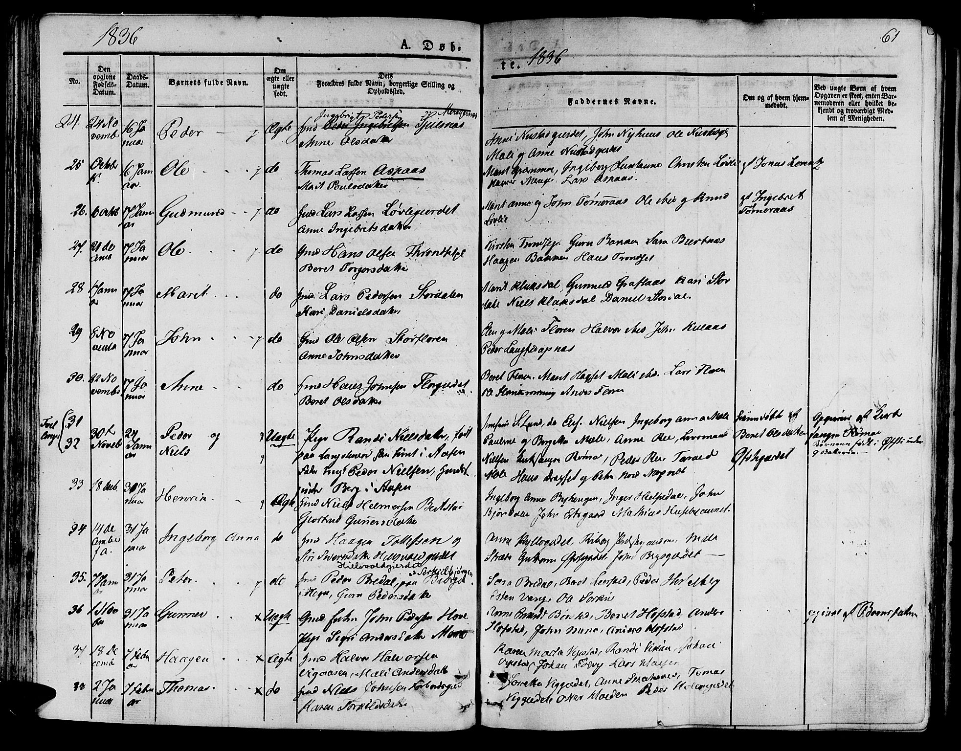 Ministerialprotokoller, klokkerbøker og fødselsregistre - Nord-Trøndelag, SAT/A-1458/709/L0071: Parish register (official) no. 709A11, 1833-1844, p. 61