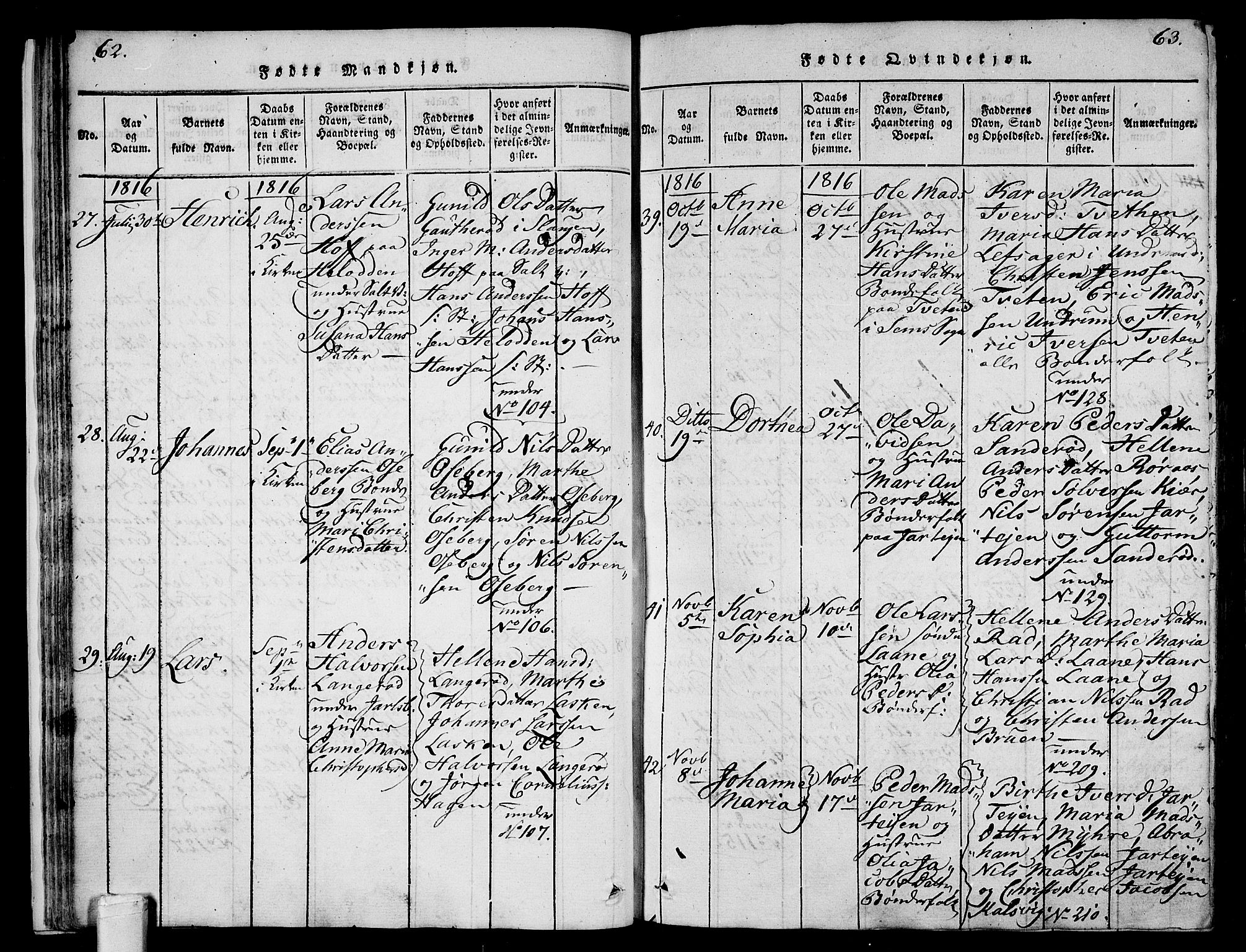 Sem kirkebøker, AV/SAKO-A-5/F/Fa/L0004: Parish register (official) no. I 4, 1814-1825, p. 62-63