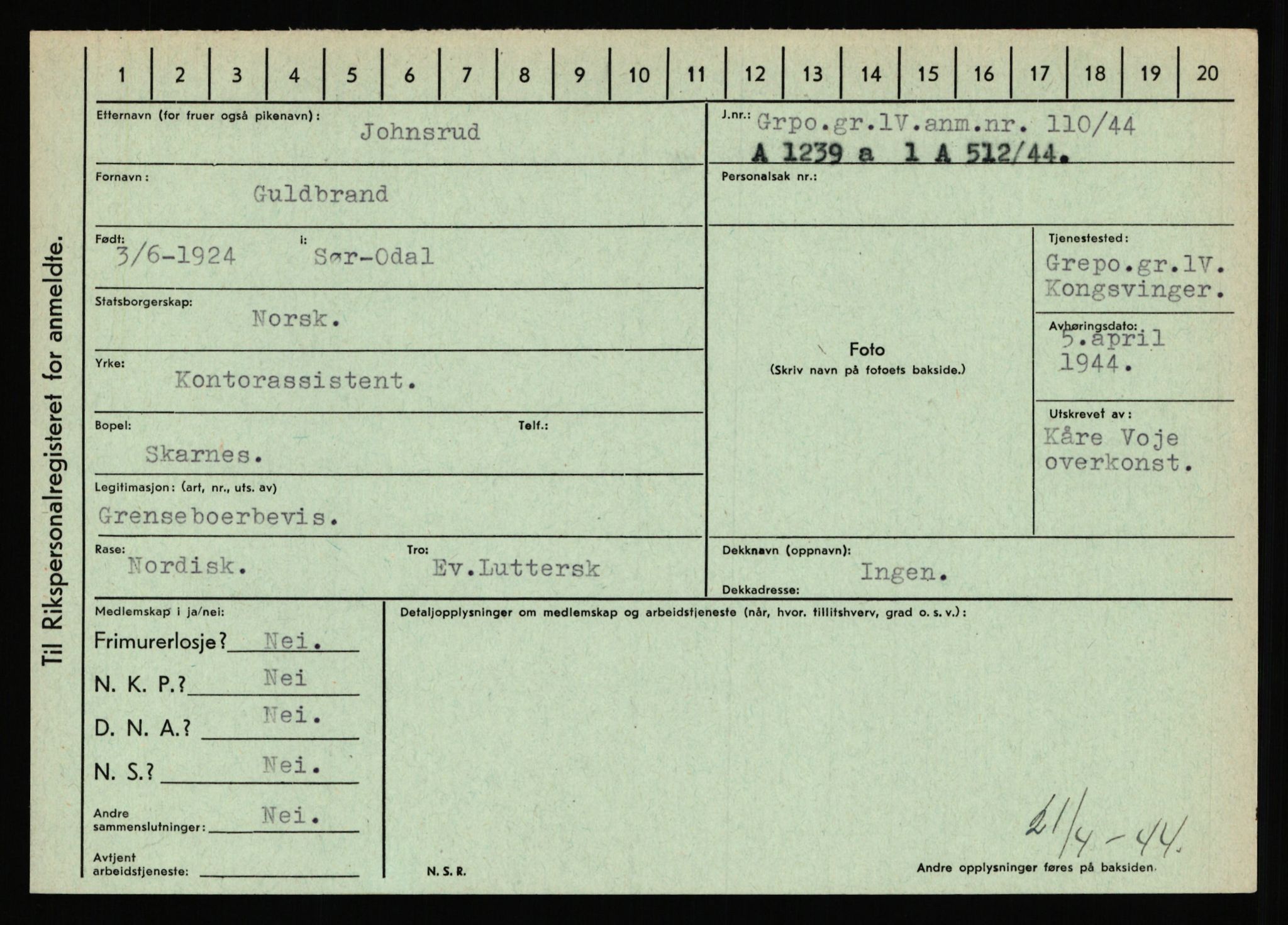 Statspolitiet - Hovedkontoret / Osloavdelingen, AV/RA-S-1329/C/Ca/L0008: Johan(nes)sen - Knoph, 1943-1945, p. 2349