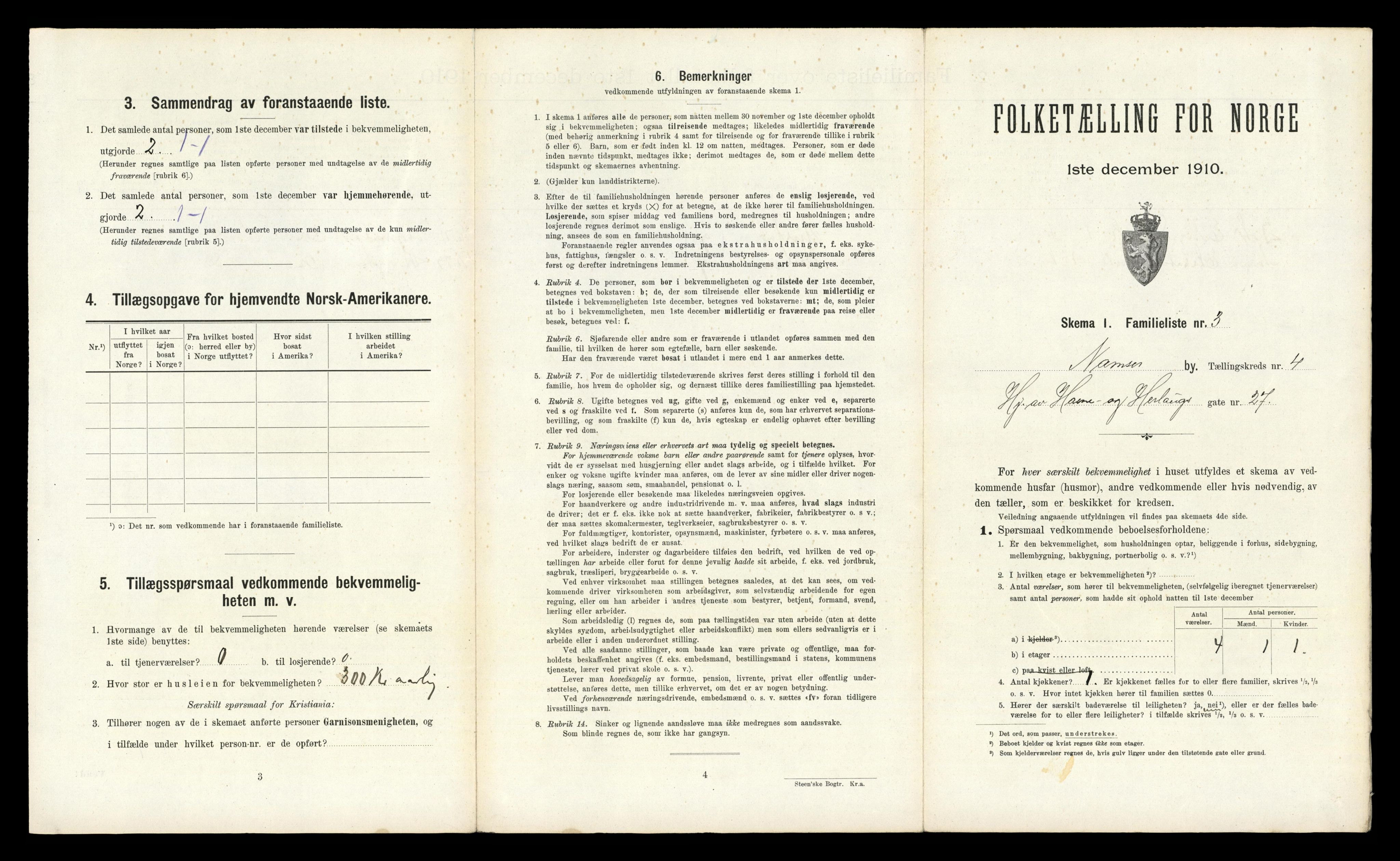 RA, 1910 census for Namsos, 1910, p. 1016