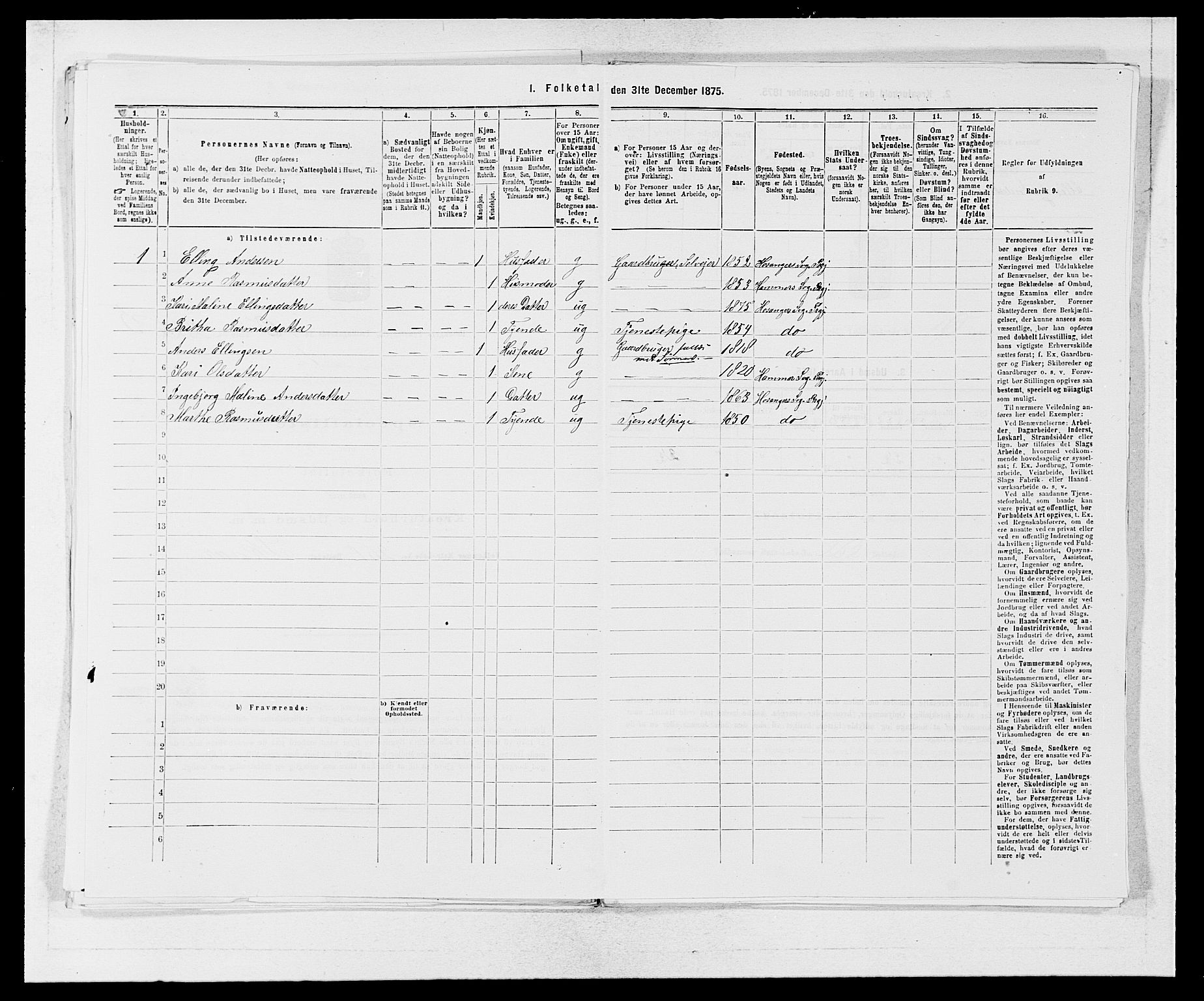 SAB, 1875 census for 1253P Hosanger, 1875, p. 712