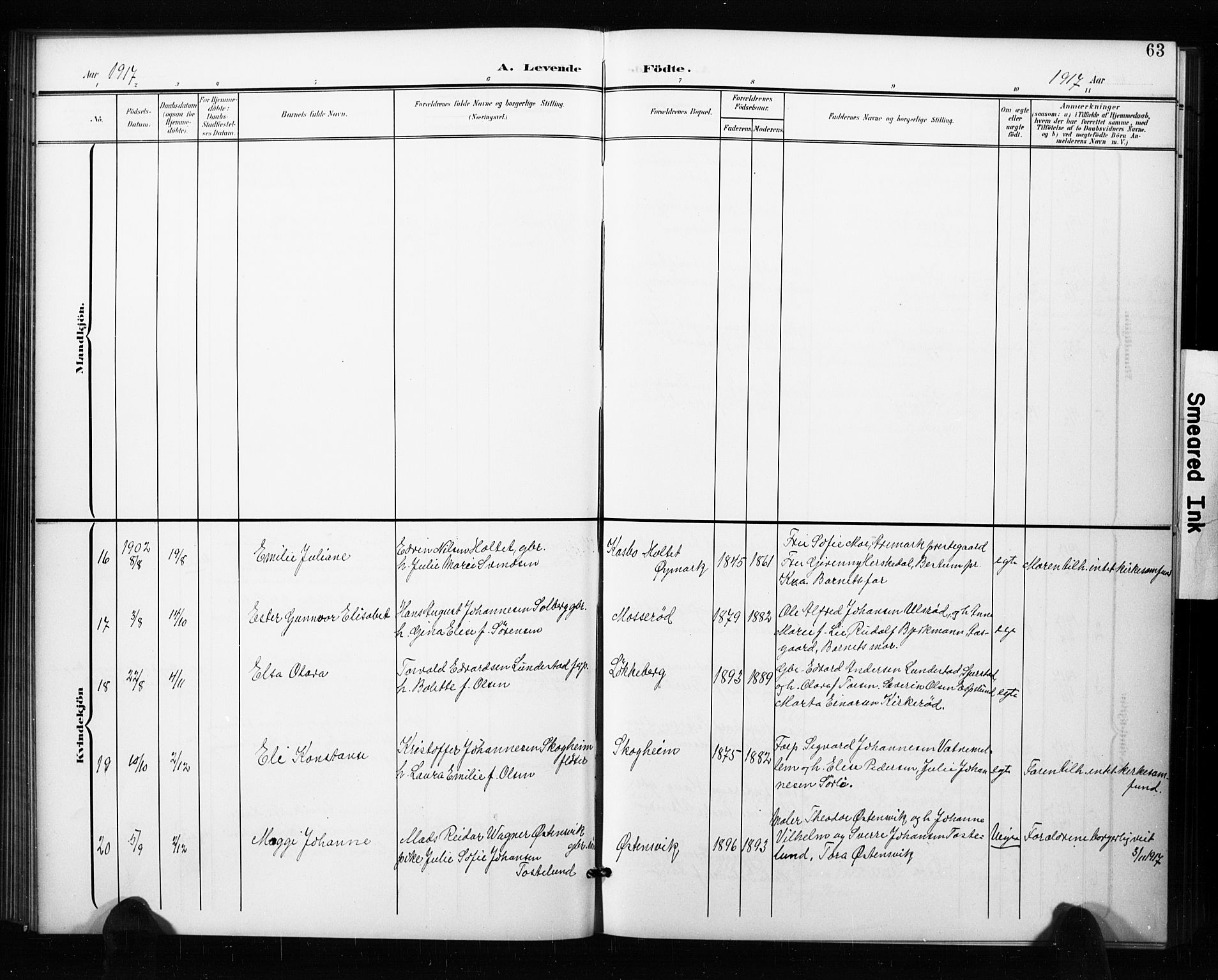 Aremark prestekontor Kirkebøker, AV/SAO-A-10899/G/Ga/L0002: Parish register (copy) no. I 2, 1901-1928, p. 63