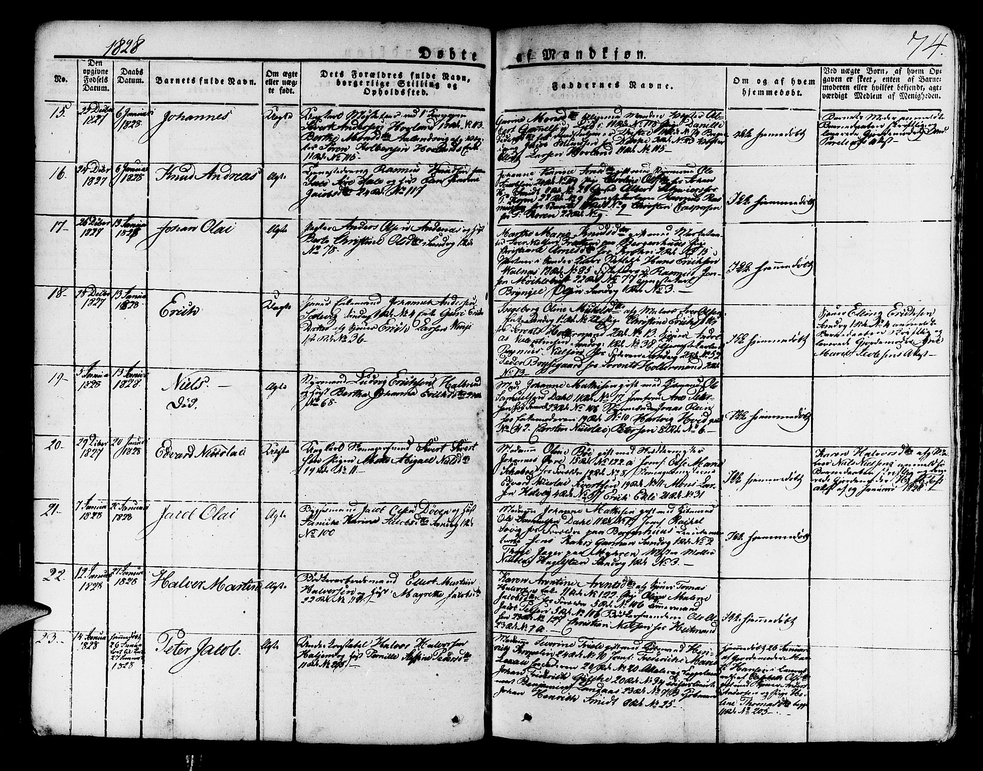 Korskirken sokneprestembete, AV/SAB-A-76101/H/Haa/L0014: Parish register (official) no. A 14, 1823-1835, p. 74