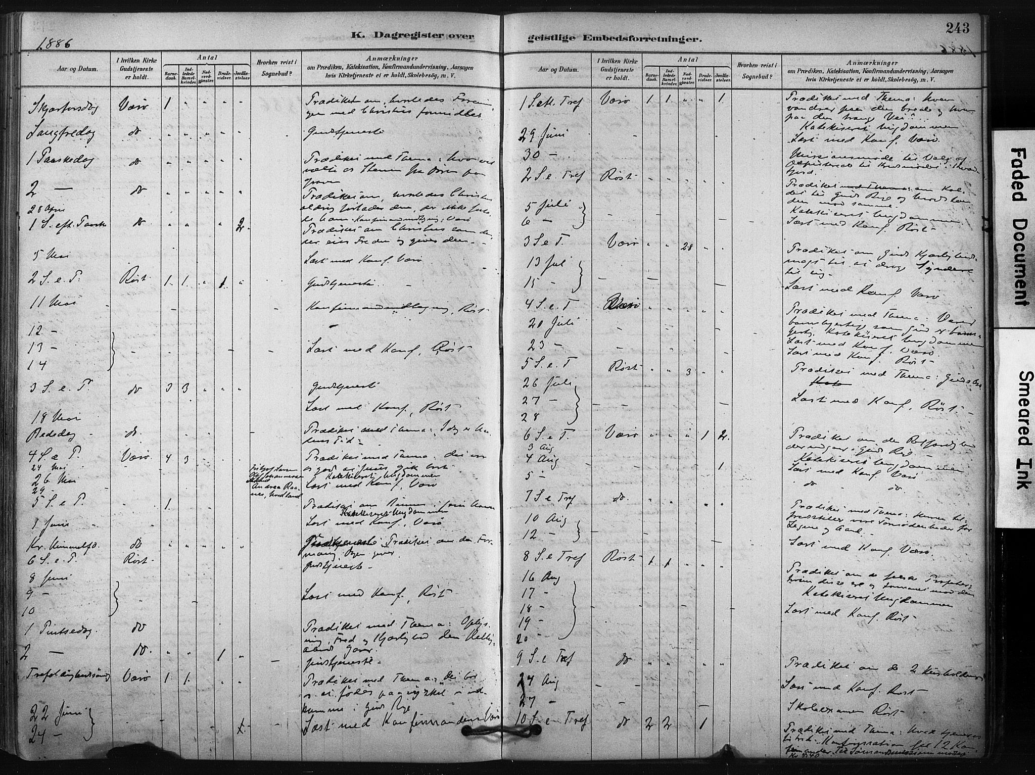 Ministerialprotokoller, klokkerbøker og fødselsregistre - Nordland, AV/SAT-A-1459/807/L0122: Parish register (official) no. 807A05, 1880-1902, p. 243