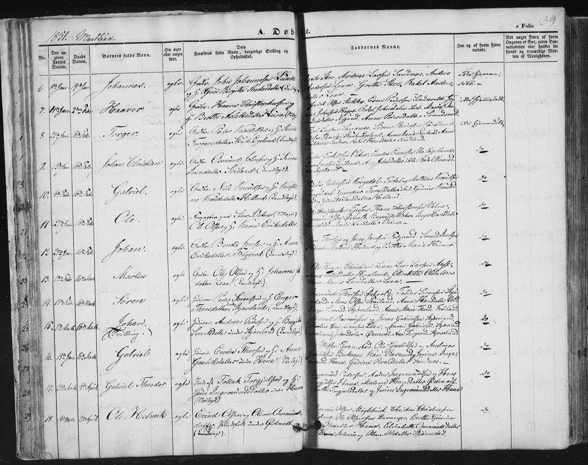 Høyland sokneprestkontor, AV/SAST-A-101799/001/30BA/L0008: Parish register (official) no. A 8, 1841-1856, p. 39