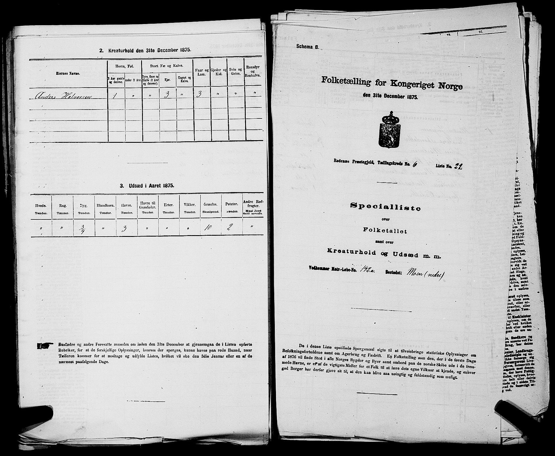 RA, 1875 census for 0120P Rødenes, 1875, p. 826
