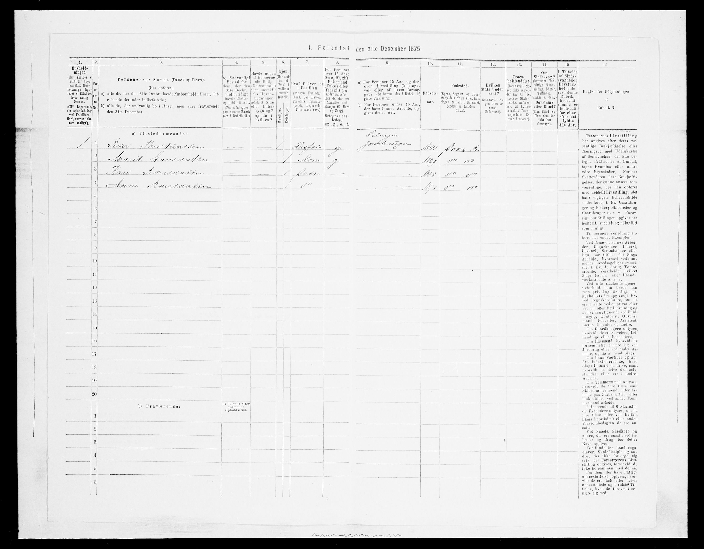 SAH, 1875 census for 0511P Dovre, 1875, p. 200
