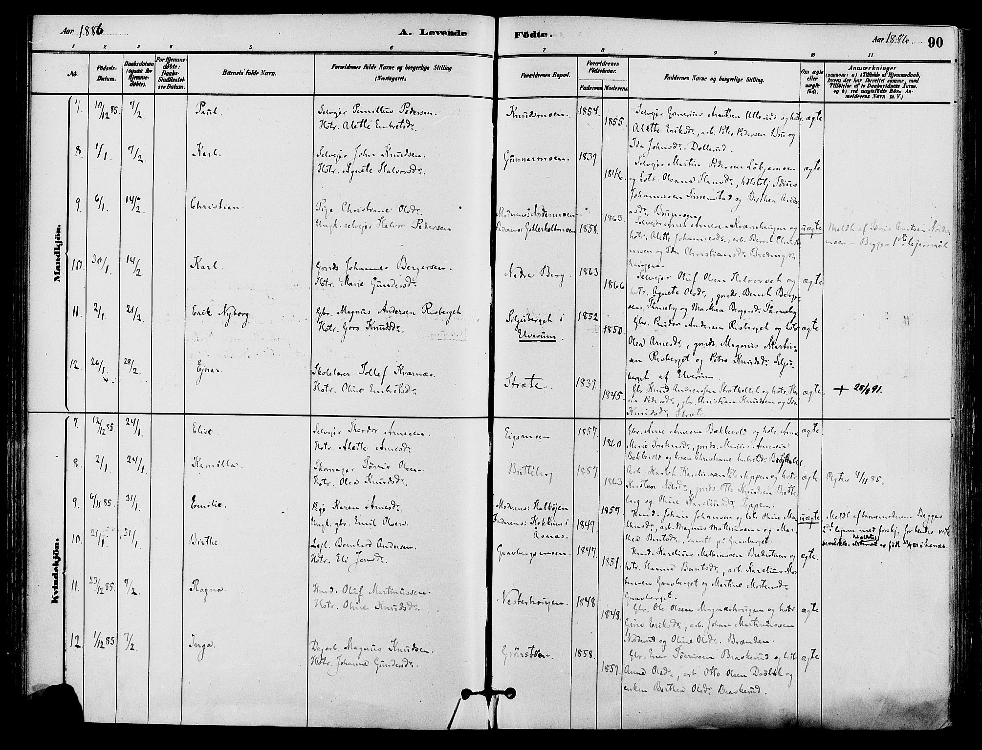 Våler prestekontor, Hedmark, AV/SAH-PREST-040/H/Ha/Haa/L0002: Parish register (official) no. 3, 1879-1911, p. 90