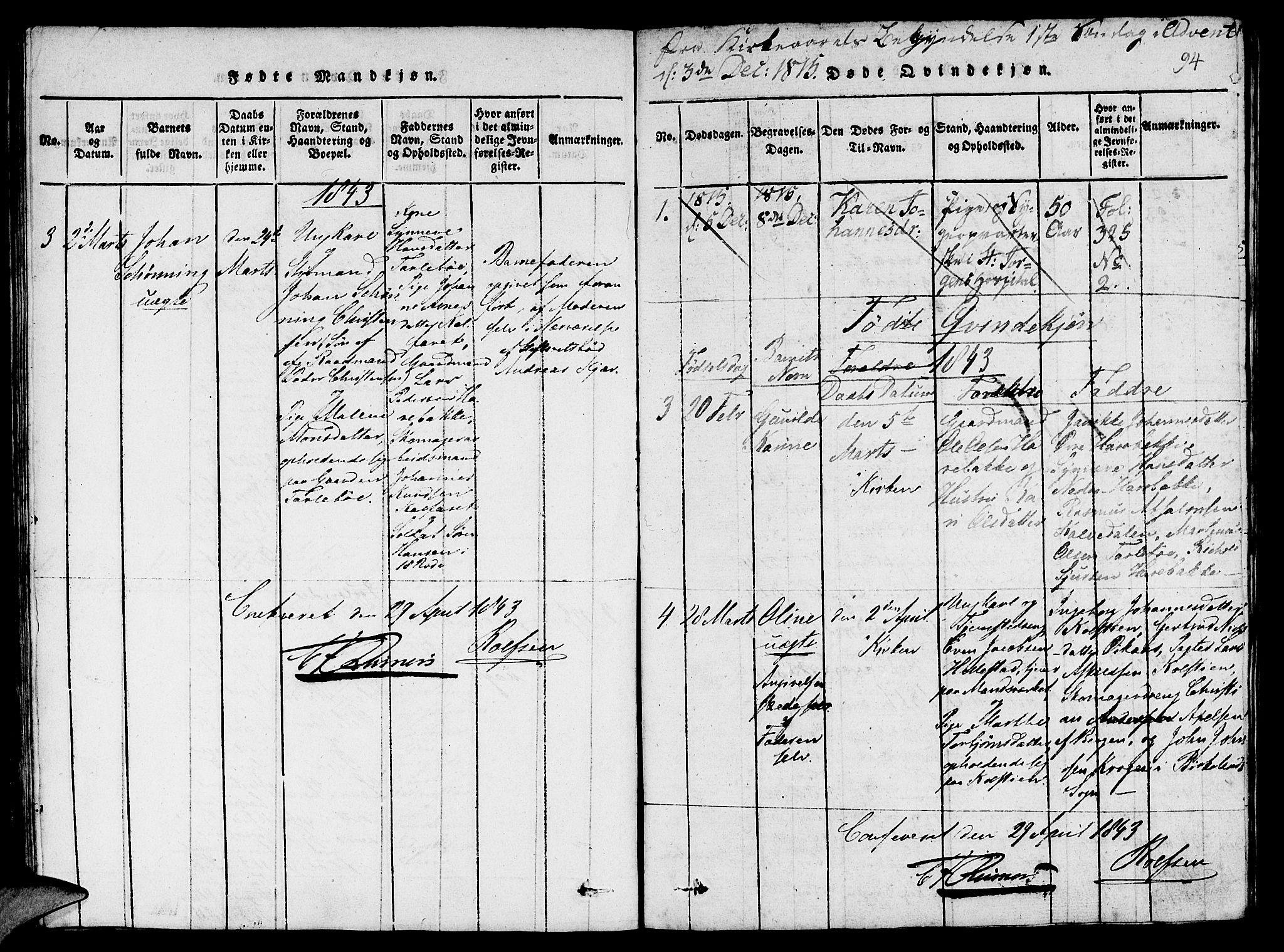 St. Jørgens hospital og Årstad sokneprestembete, AV/SAB-A-99934: Parish register (copy) no. A 1, 1816-1843, p. 94