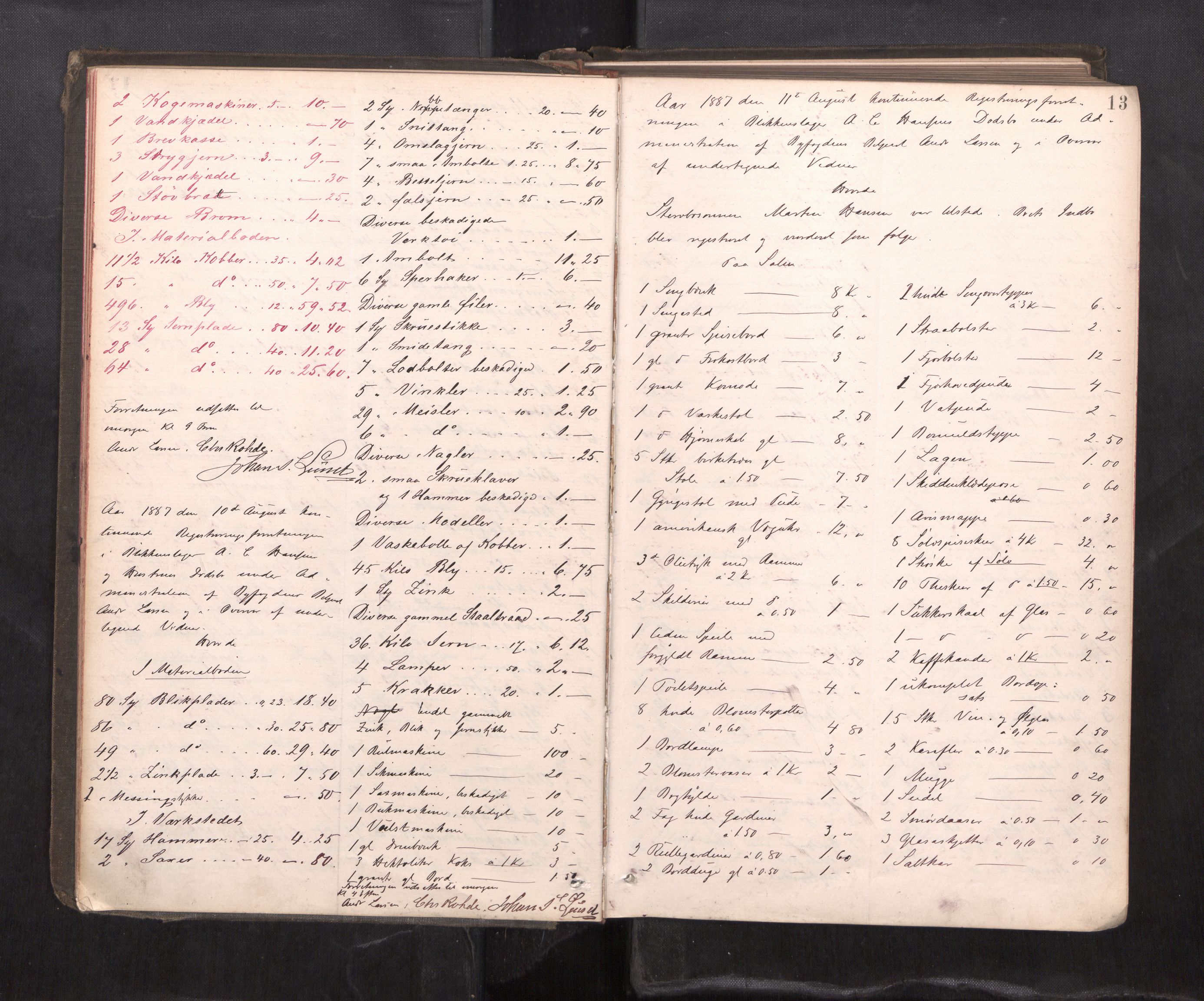 Trondheim byfogd, AV/SAT-A-0003/1/3/3C/L0013: Skifteregistreringsprotokoll - 19/7-14/8. (u/ register), 1887-1893, p. 13