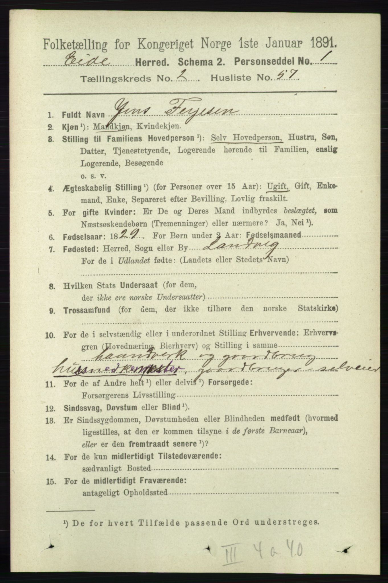 RA, 1891 census for 0925 Eide, 1891, p. 641