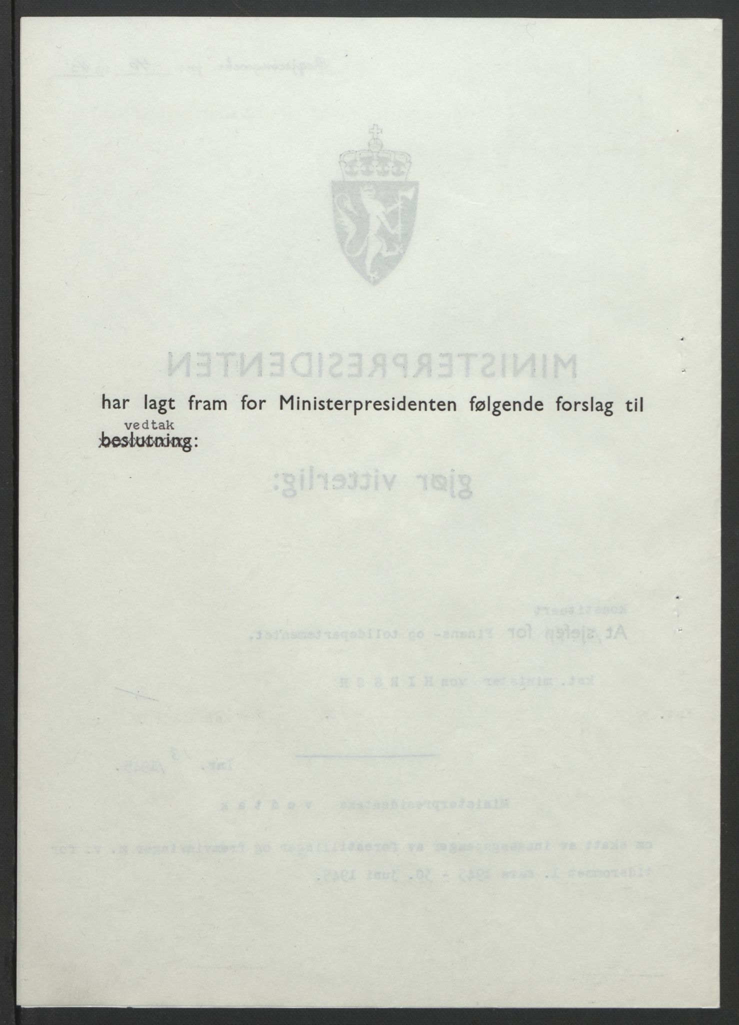 NS-administrasjonen 1940-1945 (Statsrådsekretariatet, de kommisariske statsråder mm), RA/S-4279/D/Db/L0101/0001: -- / Lover og vedtak, 1945, p. 214