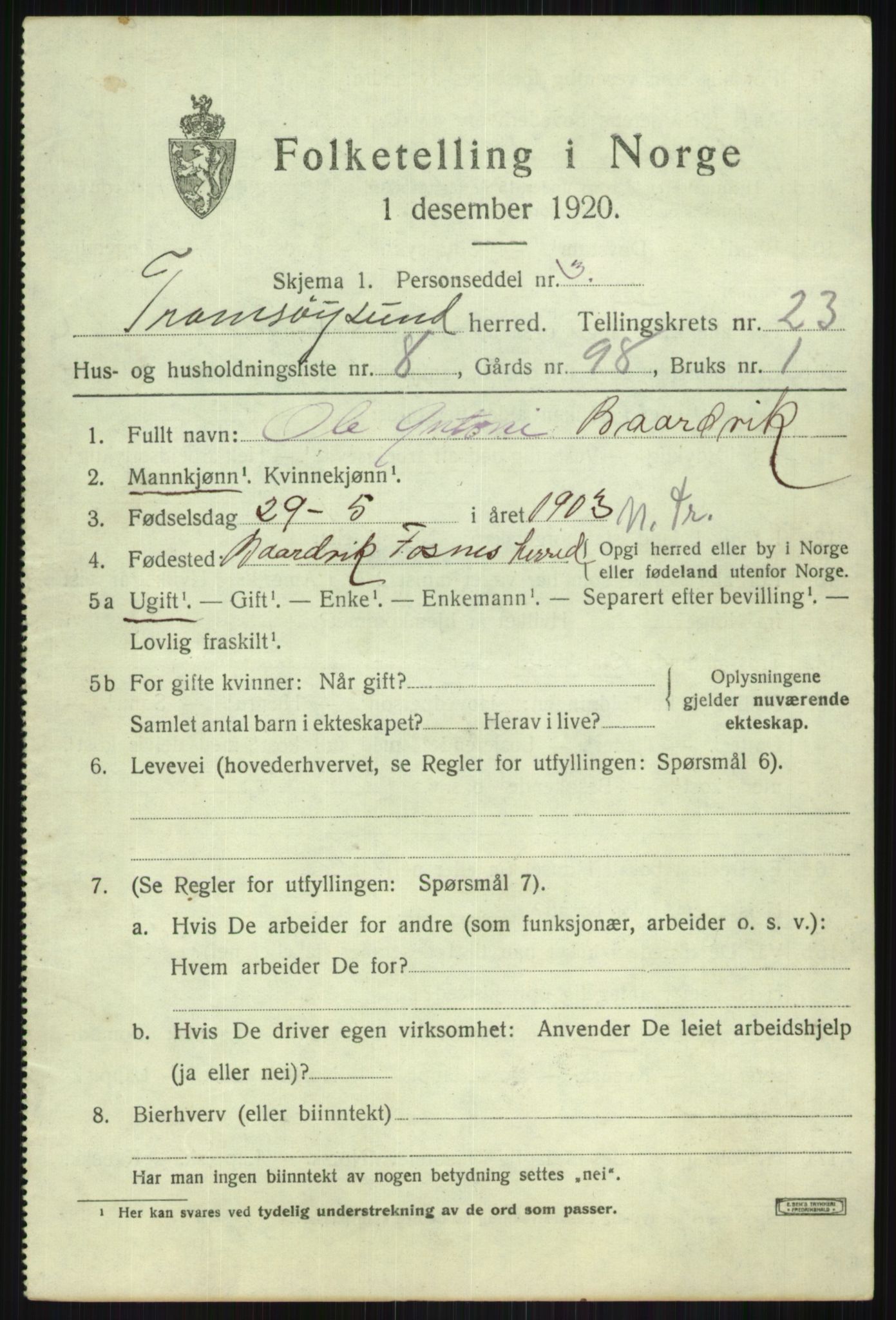 SATØ, 1920 census for Tromsøysund, 1920, p. 11726