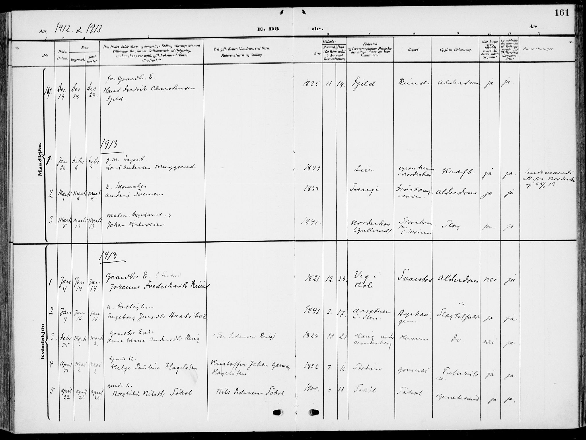 Hole kirkebøker, SAKO/A-228/F/Fa/L0010: Parish register (official) no. I 10, 1907-1917, p. 161