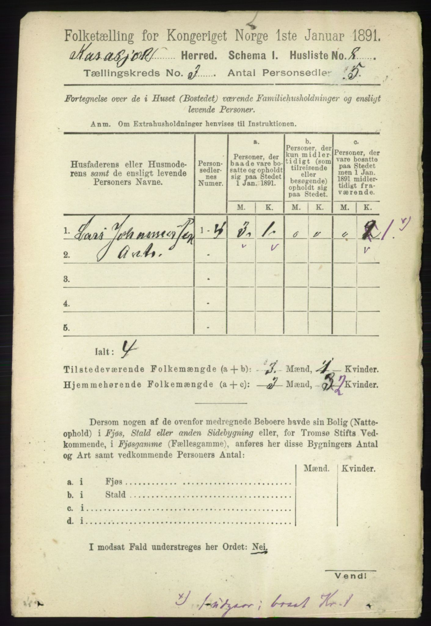 RA, 1891 census for 2021 Karasjok, 1891, p. 539