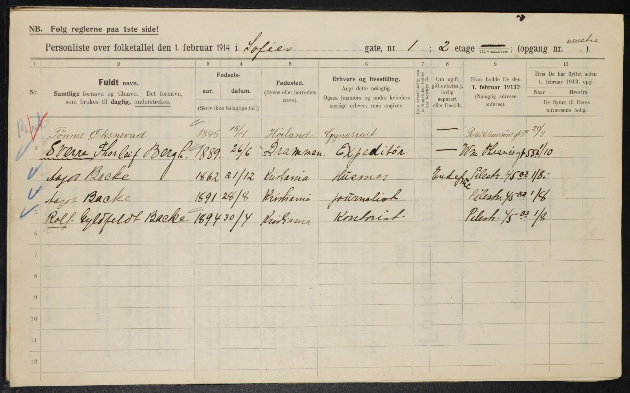 OBA, Municipal Census 1914 for Kristiania, 1914, p. 98561