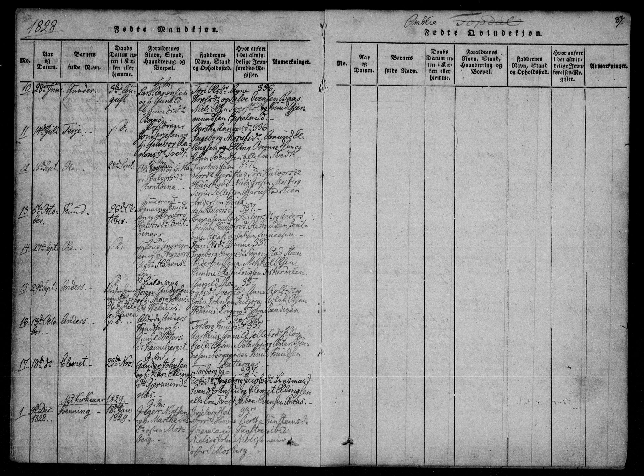 Åmli sokneprestkontor, AV/SAK-1111-0050/F/Fa/Fac/L0006: Parish register (official) no. A 6, 1816-1829, p. 87