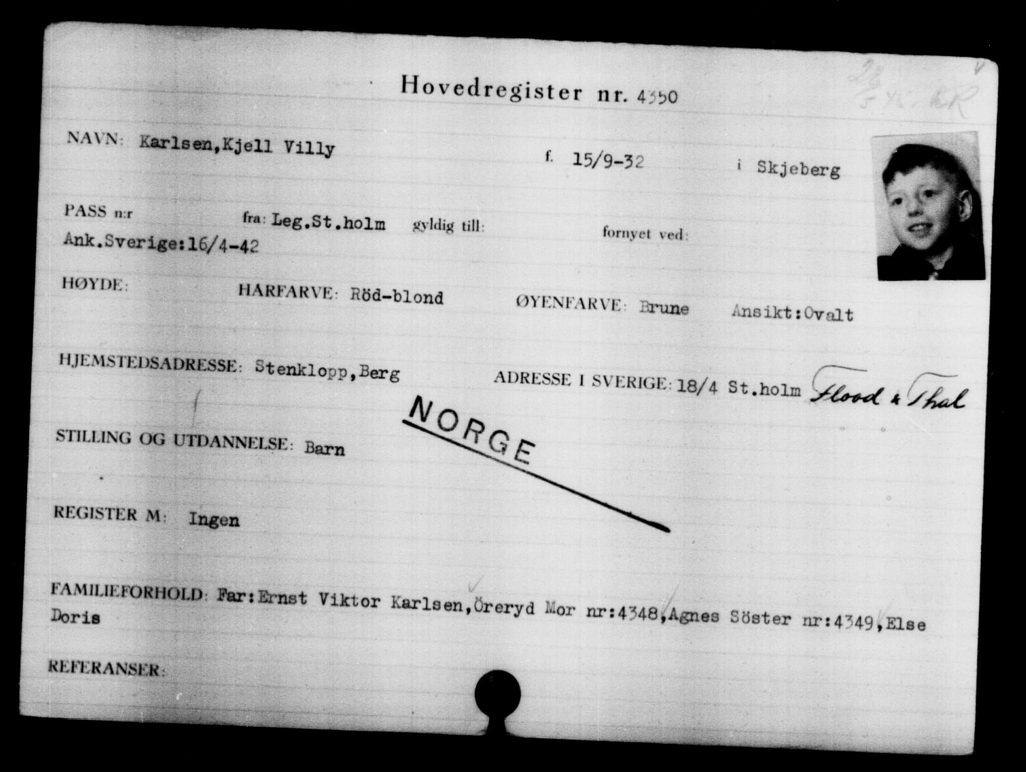 Utenriksstasjonene, Legasjonen i Stockholm, Flyktningkontoret, AV/RA-S-6753/V/Va/L0004: Kjesäterkartoteket, flyktninger med registreringsnr. 3496-6610, 1940-1945, p. 1034