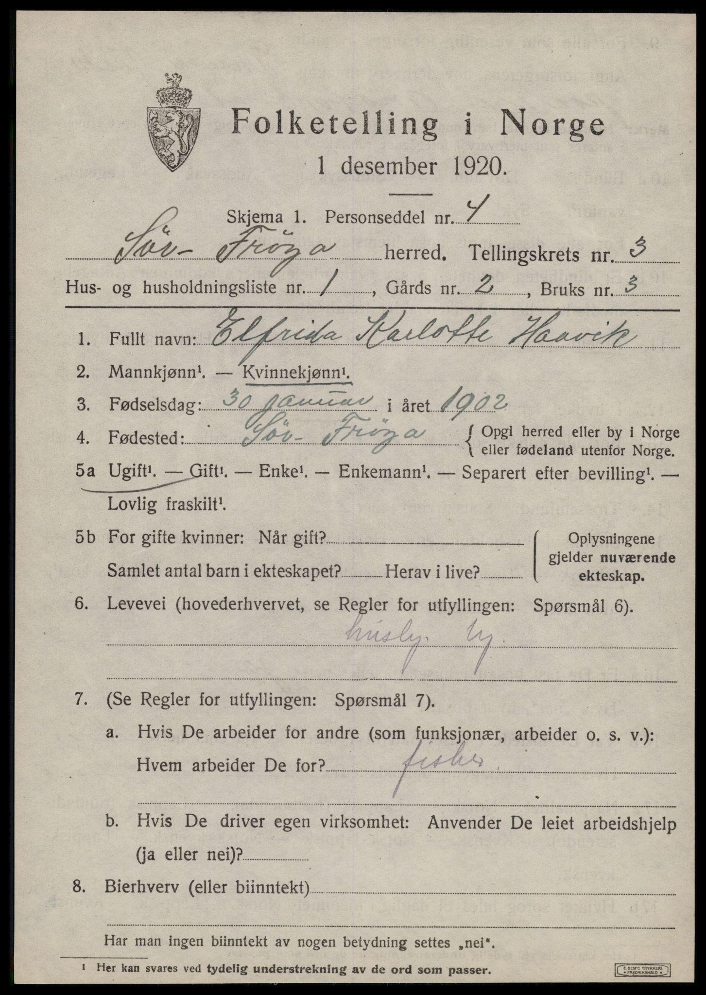 SAT, 1920 census for Sør-Frøya, 1920, p. 2821