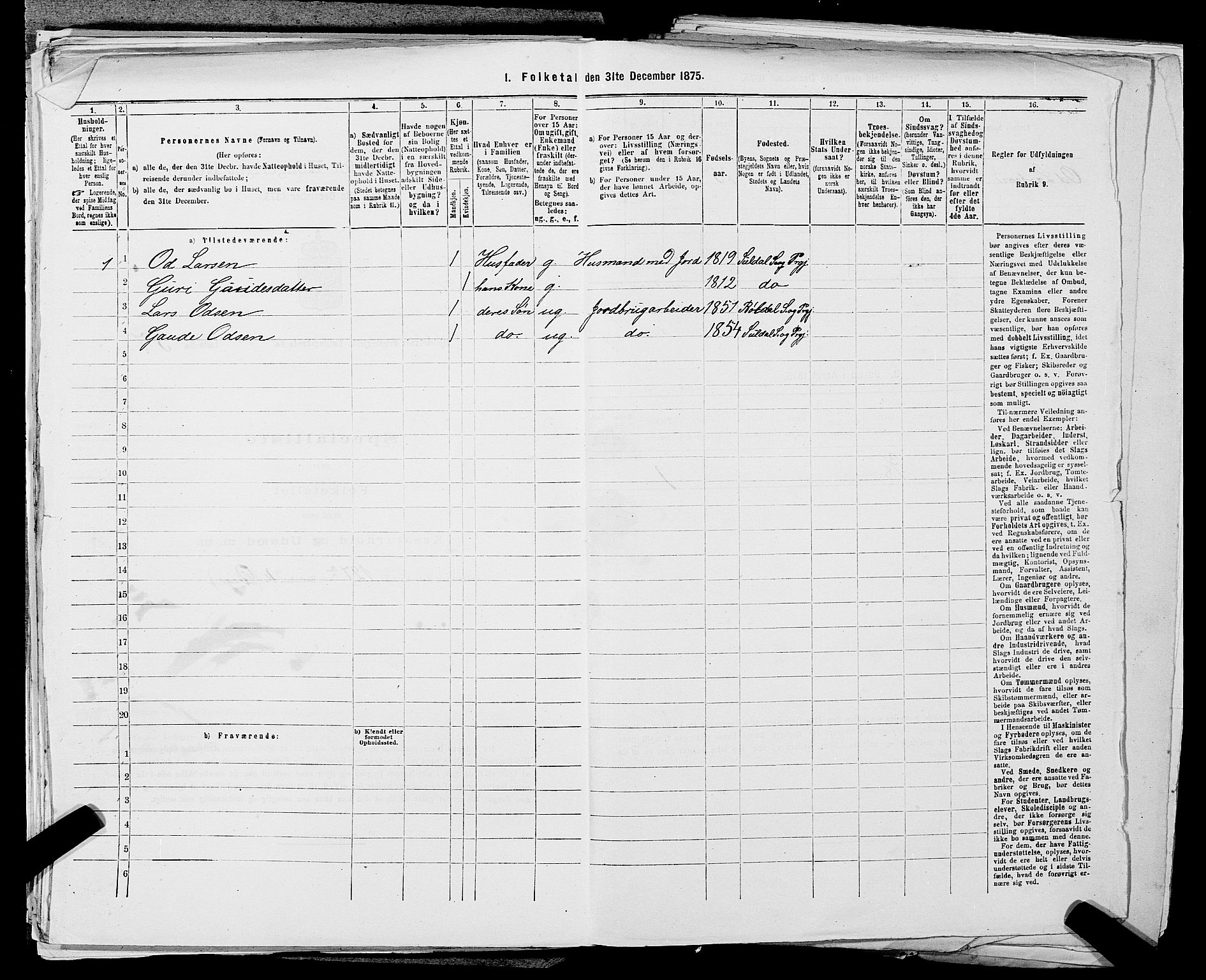 SAST, 1875 census for 1133P Hjelmeland, 1875, p. 1327