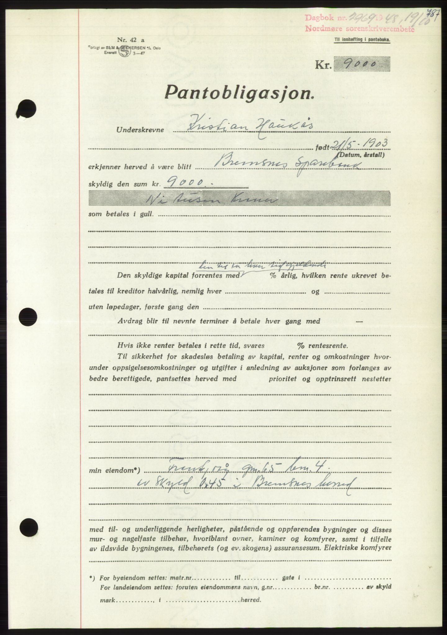 Nordmøre sorenskriveri, AV/SAT-A-4132/1/2/2Ca: Mortgage book no. B99, 1948-1948, Diary no: : 2969/1948