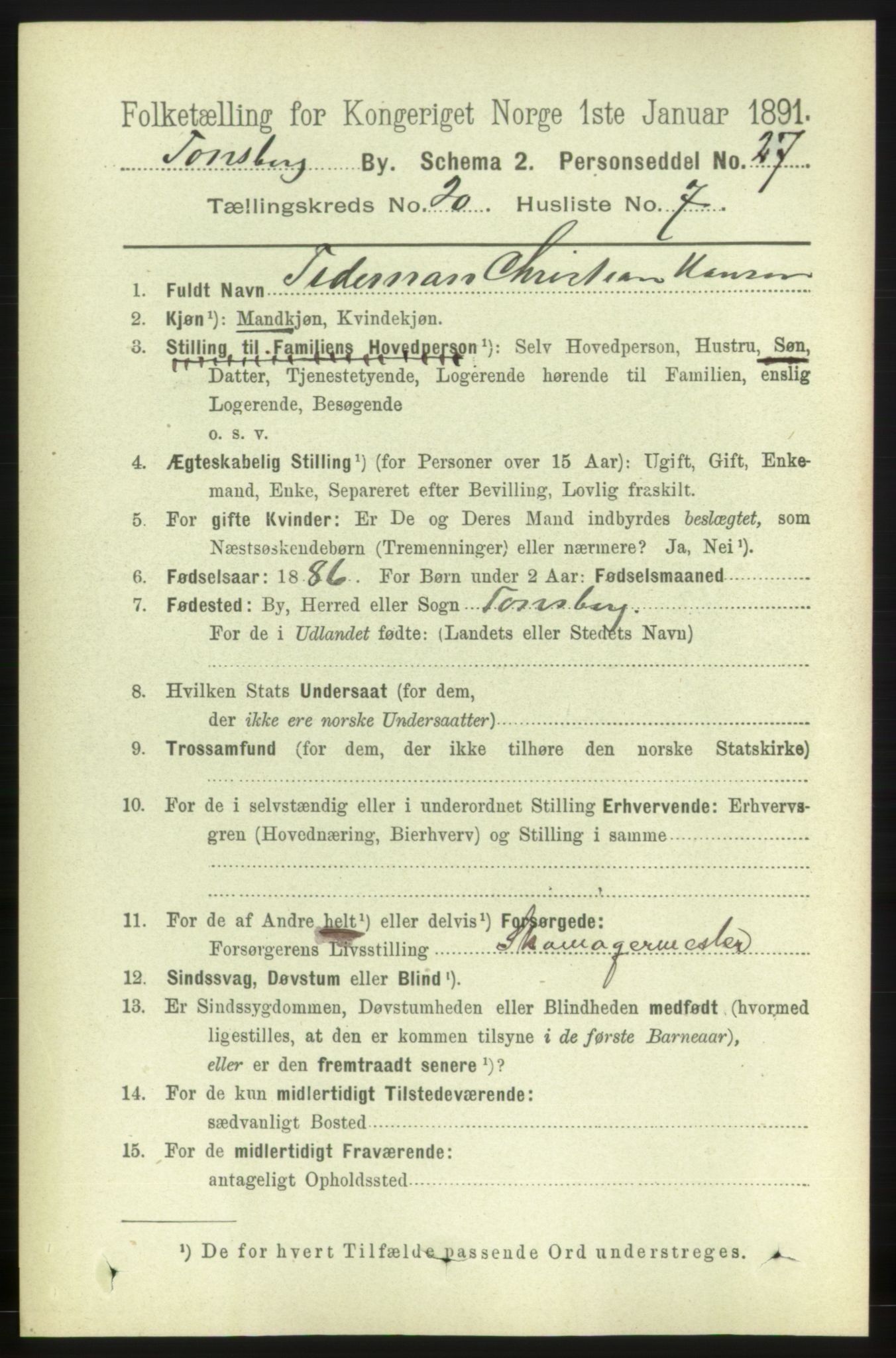 RA, 1891 census for 0705 Tønsberg, 1891, p. 5501