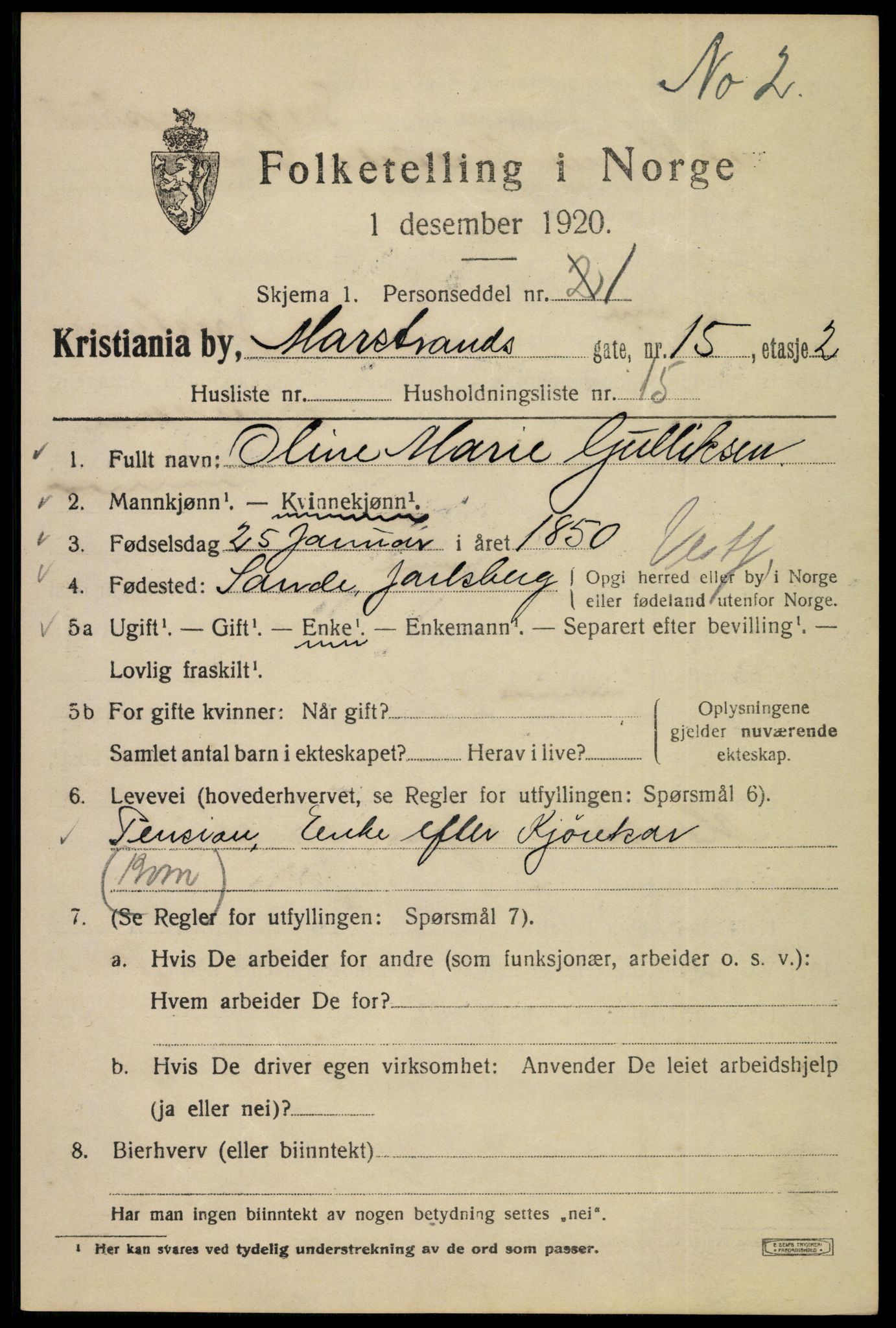 SAO, 1920 census for Kristiania, 1920, p. 392465