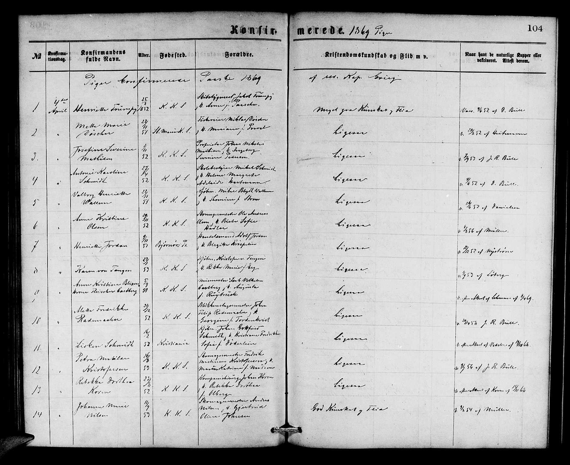 Korskirken sokneprestembete, SAB/A-76101/H/Hab: Parish register (copy) no. C 2, 1869-1879, p. 104
